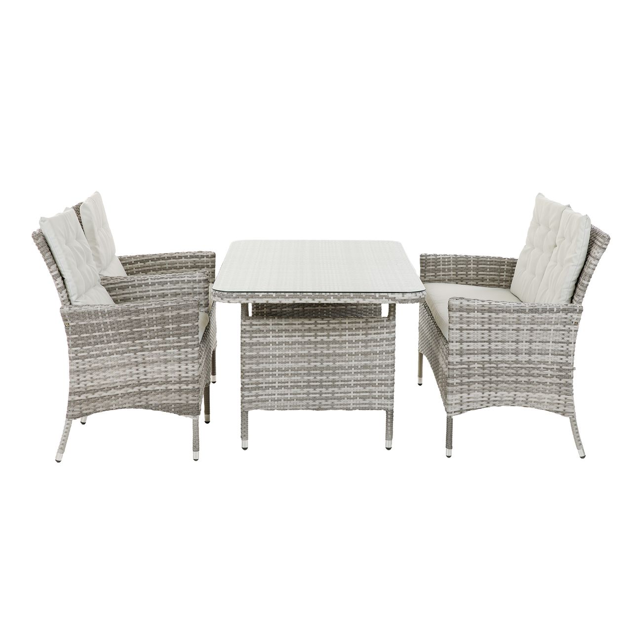 greemotion Dining-Set Loungeset Parma 4-teilig, Polyrattan Gartenmöbel Sofa- Set, Kissen Grau