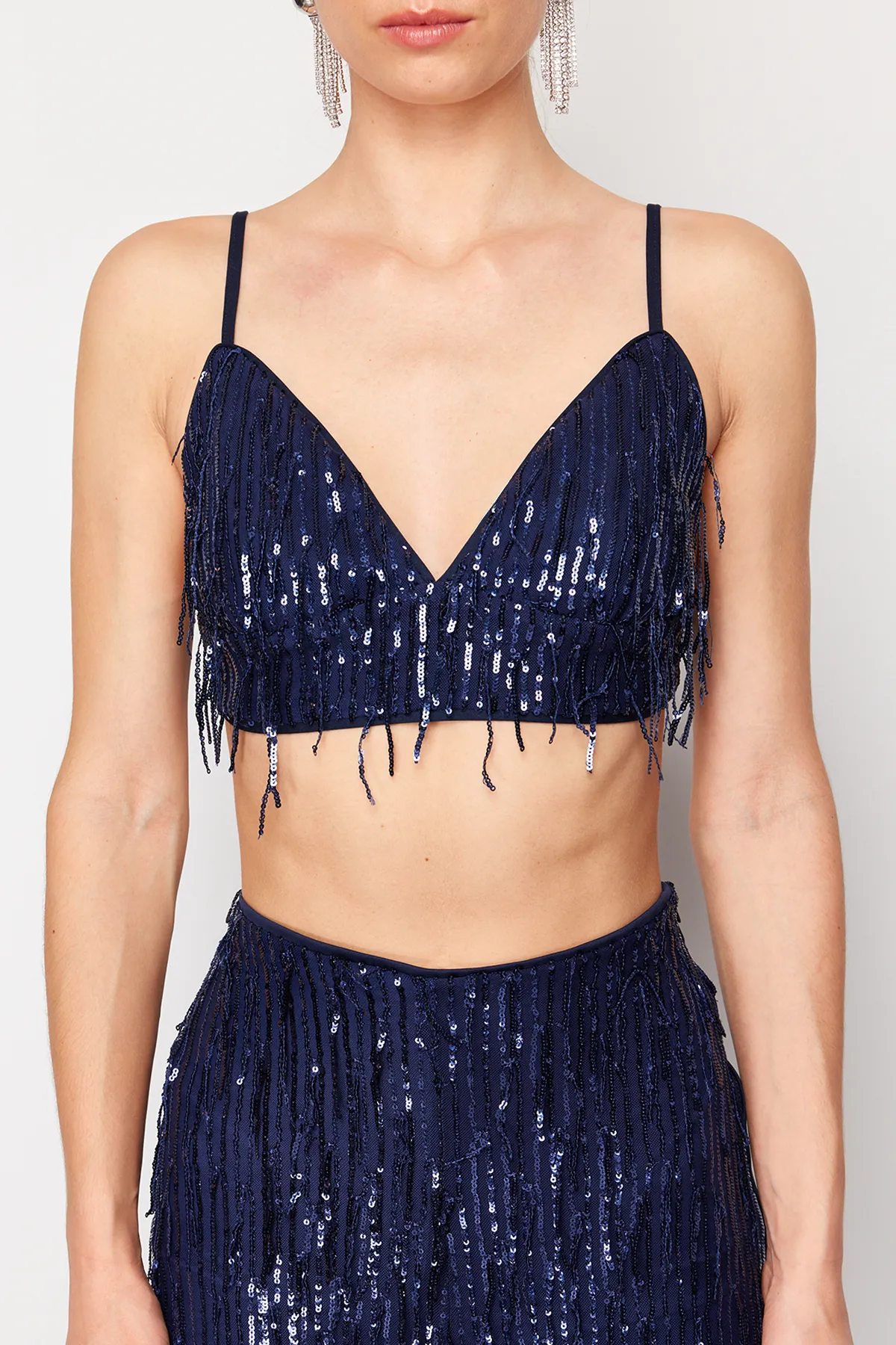 Trendyol Collection  Marineblaues, mit Pailletten gewebtes Bustier TPRSS24BS00044