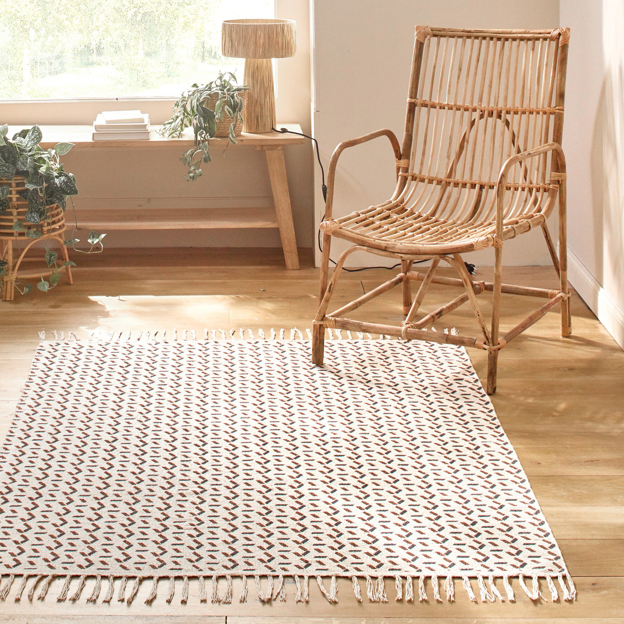 Tapis tissé grand format imprimé géométrique