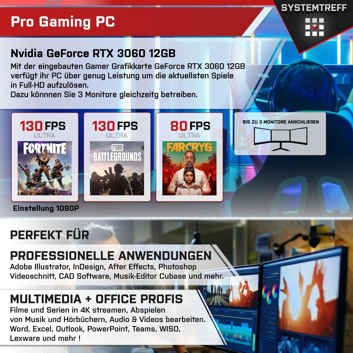 SYSTEMTREFF Gaming-PC (AMD Ryzen 7 5700X, GeForce RTX 3060, 32 GB RAM, 1000 GB HDD, 1000 GB SSD, Luftkühlung, Windows 11, WLAN)