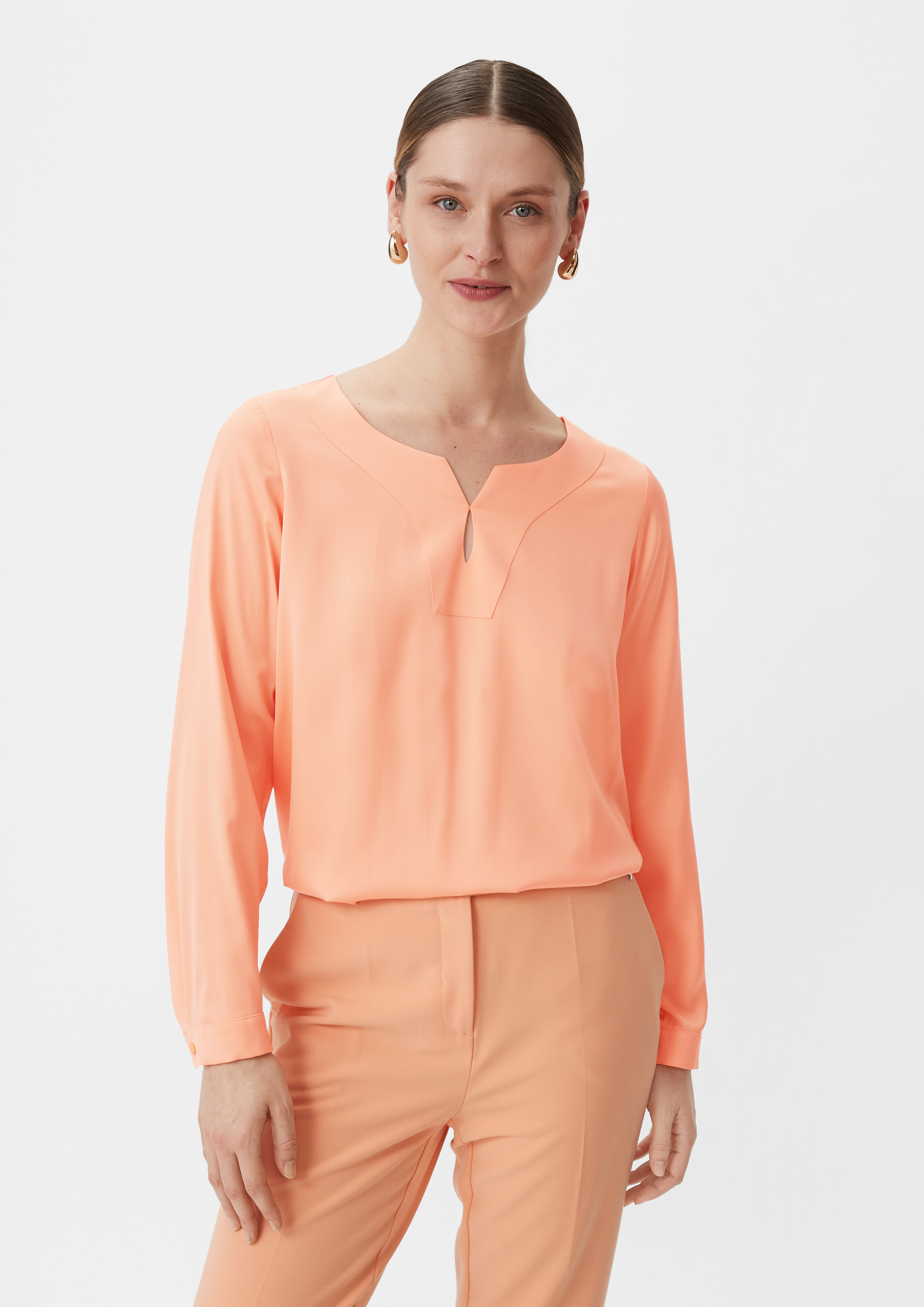 Satinbluse mit Tunika-Ausschnitt - papaya