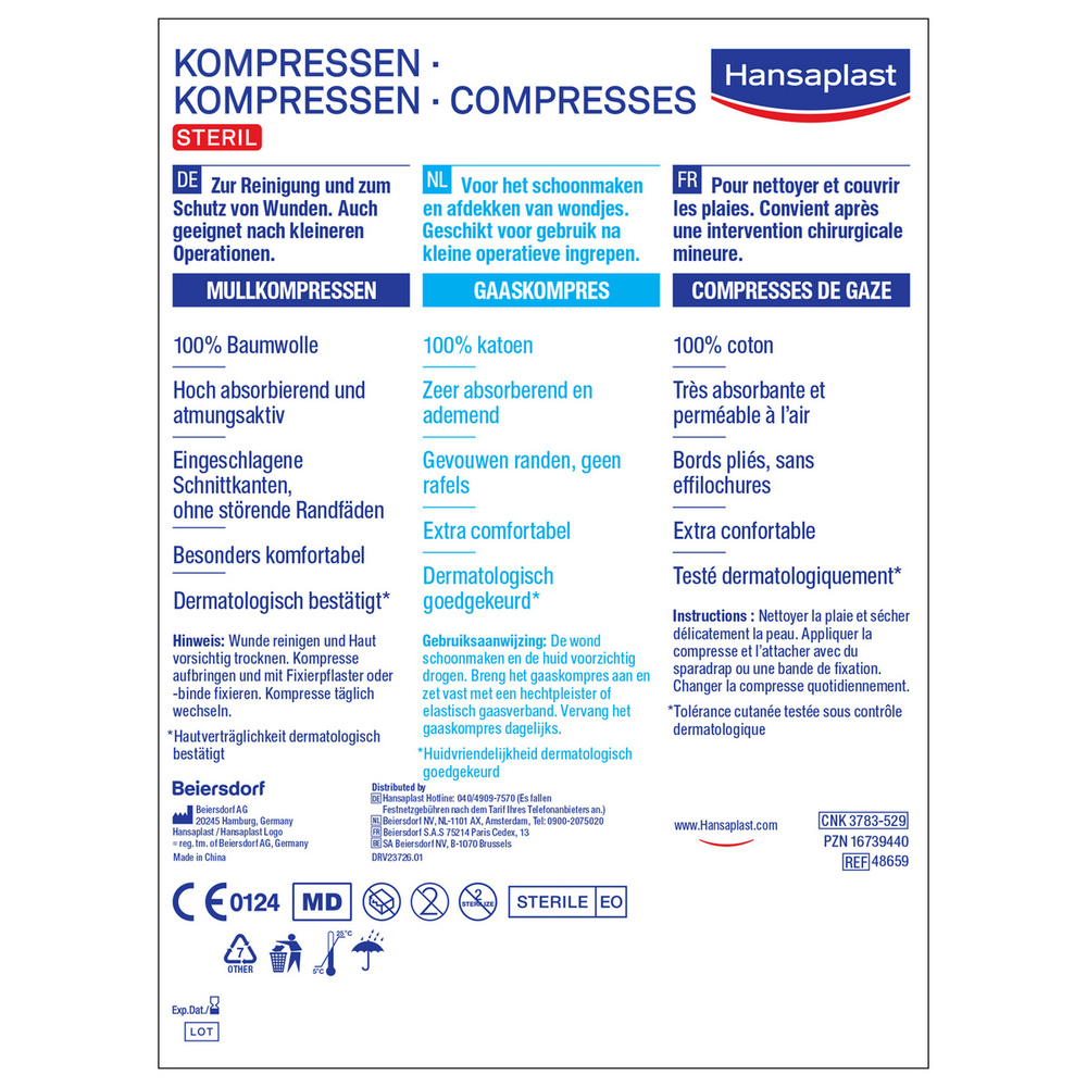 hansaplast Compresses de Gaze Stériles Bandage, pansement, sparadrap