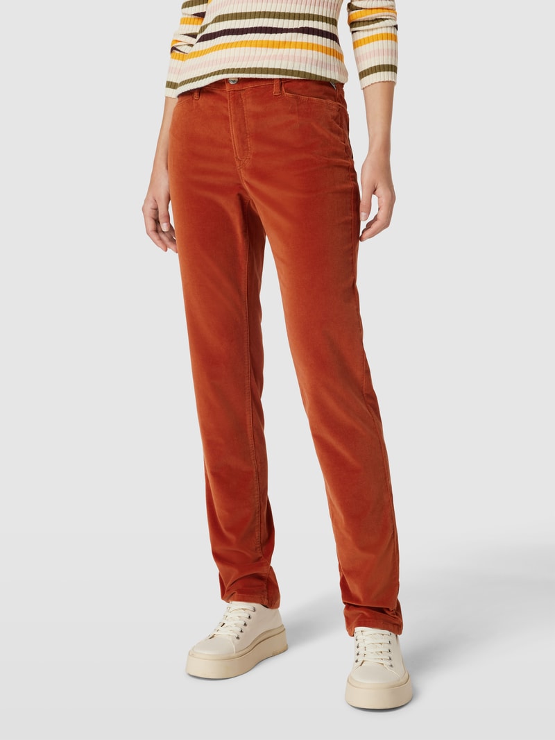 Slim Fit Jeans in Samt-Optik Modell 'Mary' in dunkel orange