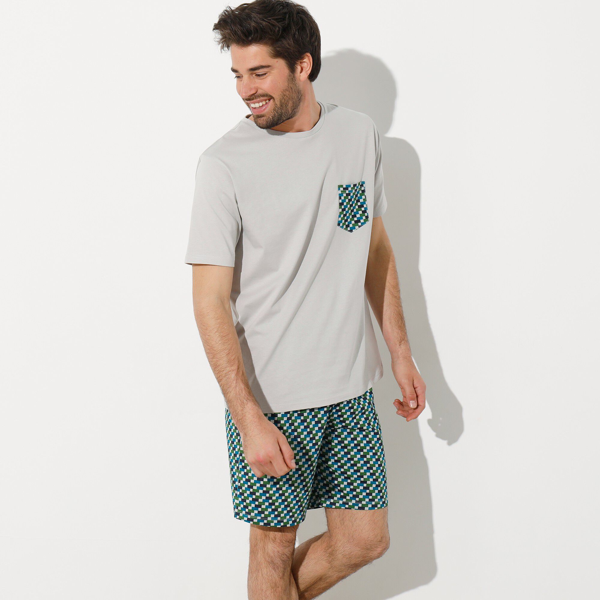 Tee-shirt pyjama manches courtes gris