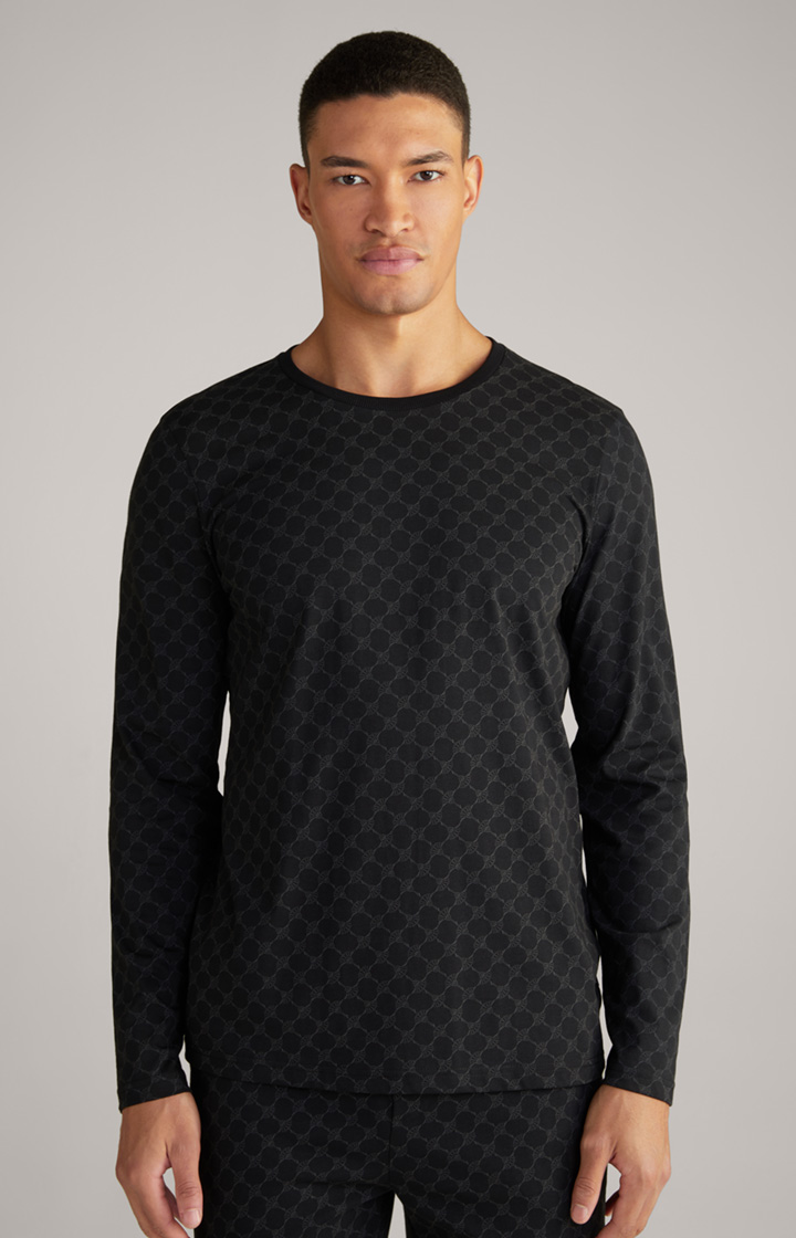 Loungewear Longsleeve in Schwarz gemustert