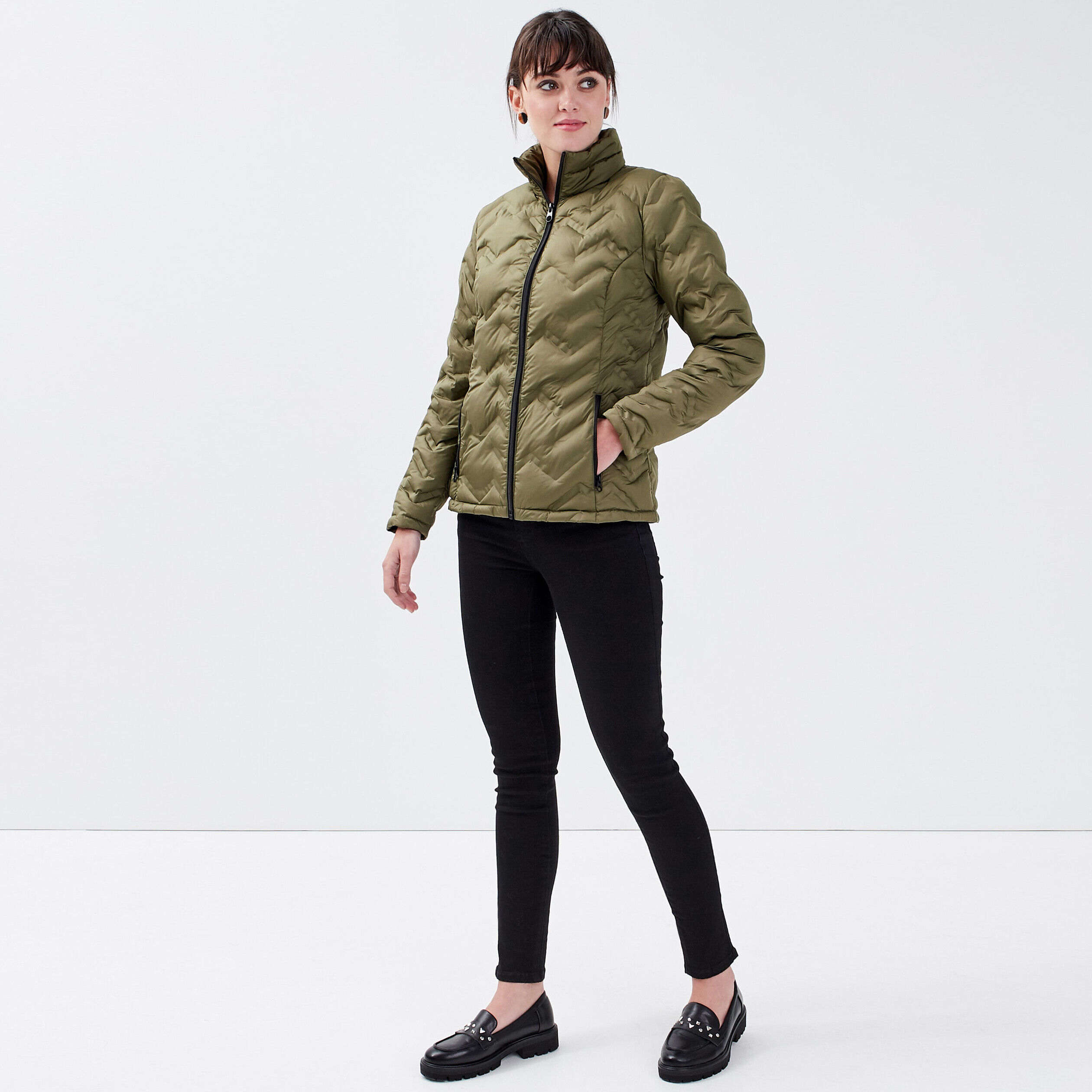 Doudoune droite zippée vert kaki femme | Cache Cache