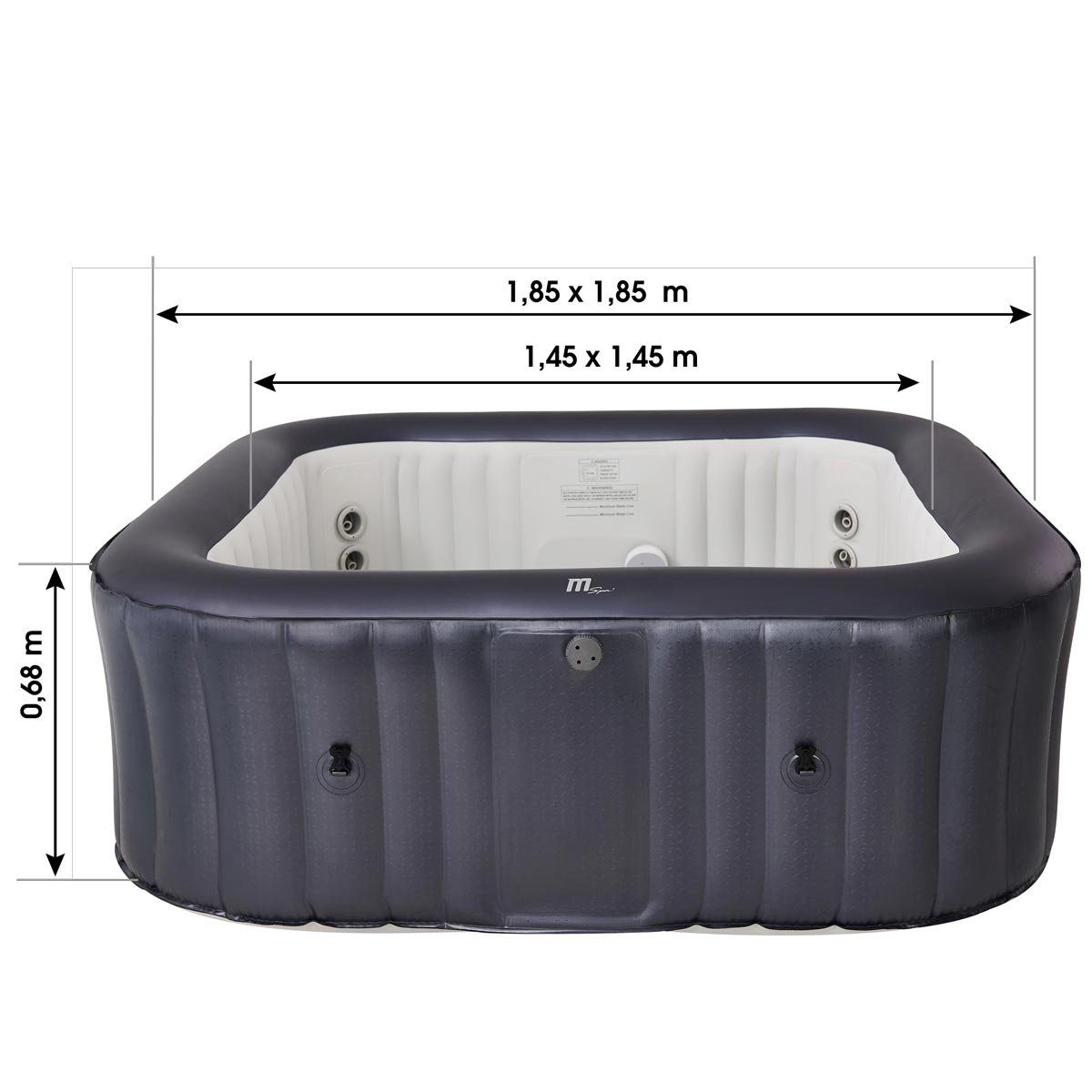 mSpa Whirlpool BRAST aufblasbar Otium für 6 Personen 185x185x68cm In- Outdoor Pool, (125 Massagedüsen Timer Heizung Aufblasfunktion per Knopfdruck), Bubble Spa Wellness Massage