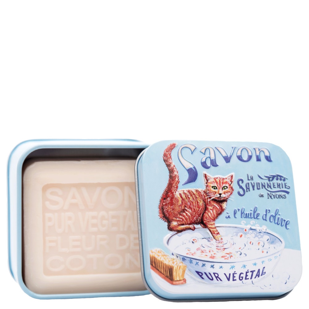 La savonnerie de nyons Savon 100g Fleur de Coton et Boîte Métal Chat Roux Savon