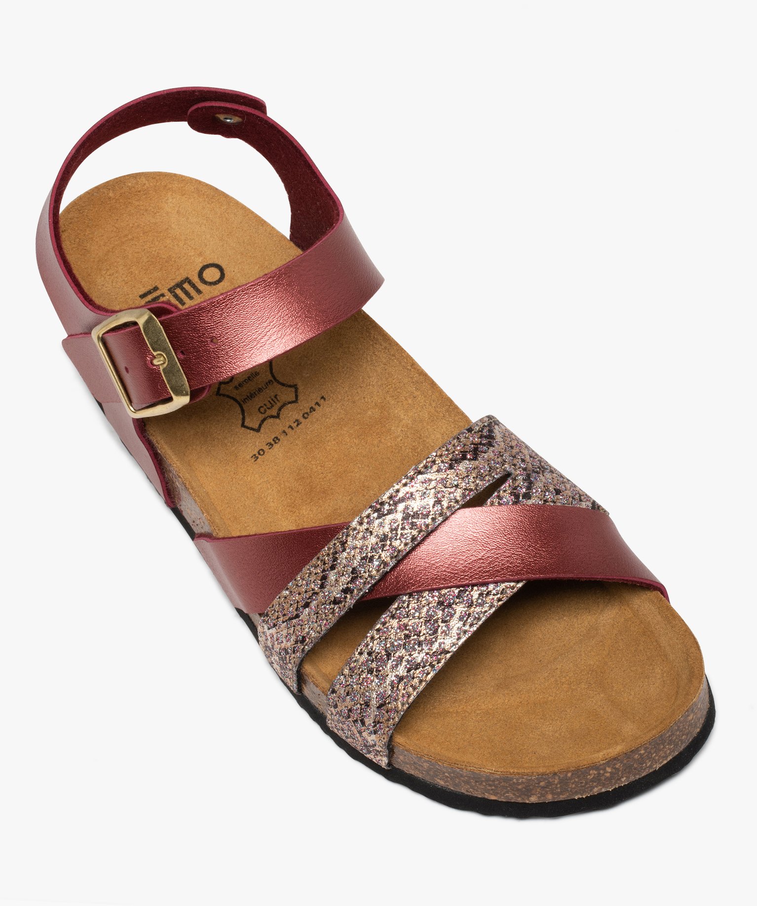 Sandales femme à semelle liège et brides brillantes rouge | GEMO