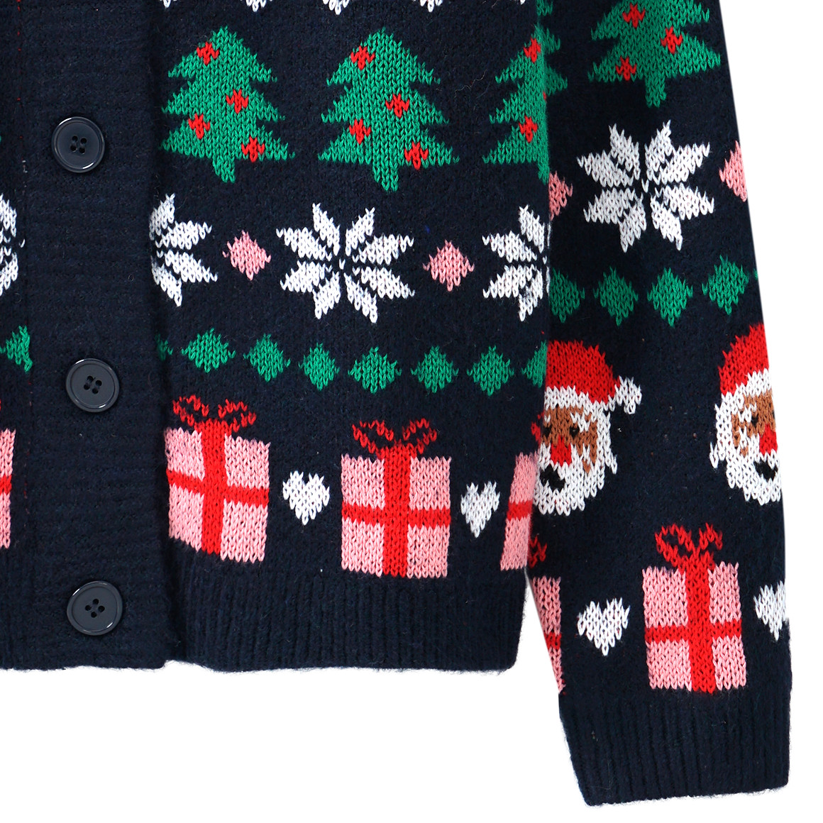 Mädchen Weihnachtsstrickjacke gemustert dunkelblau