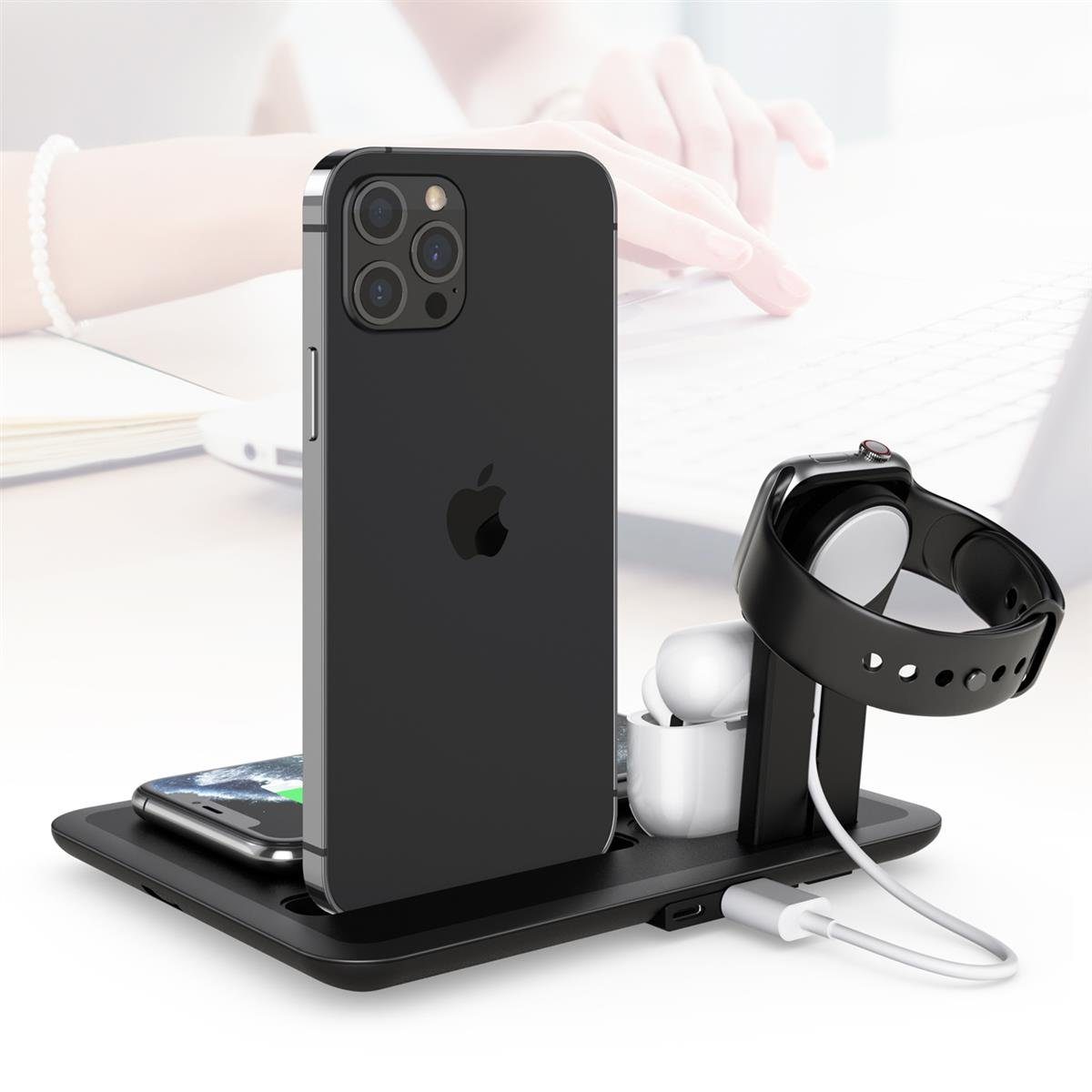 Wisam Smartphone-Dockingstation Wisam® 4 in 1 Multifunktion 15W QI Ladestation für Airpods Apple Watch, Steckverbindung