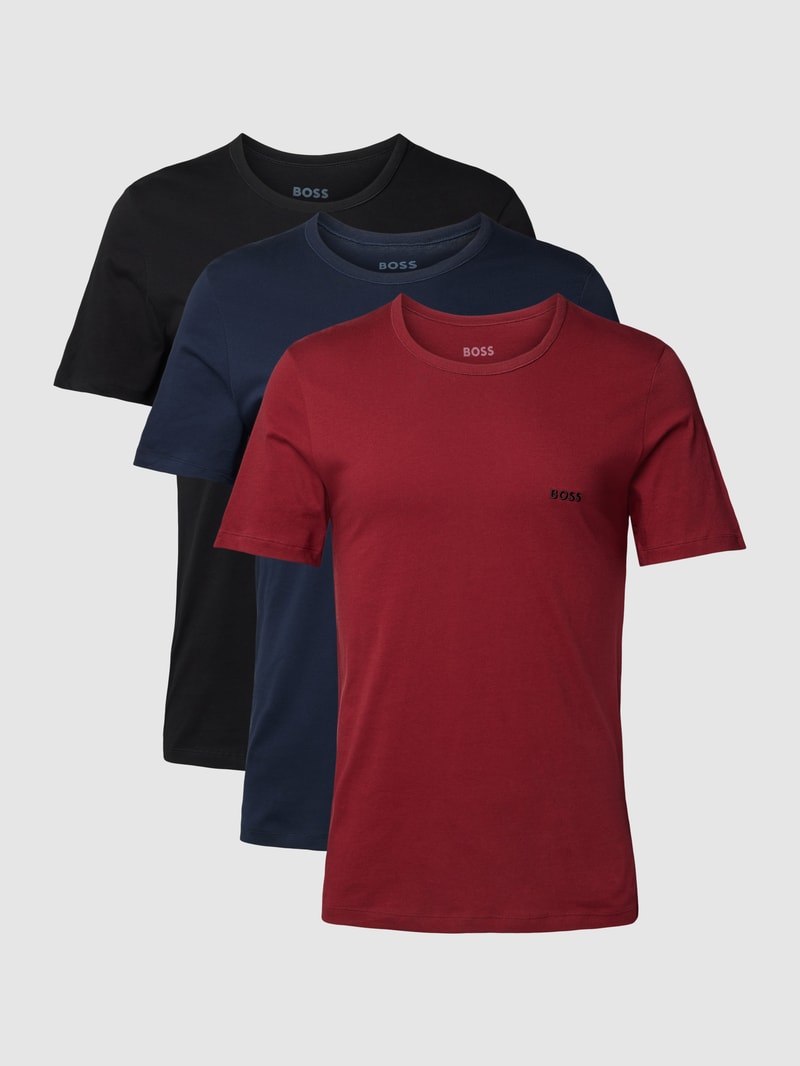 T-Shirt mit Label-Stitching im 3er-Pack in bordeaux rot