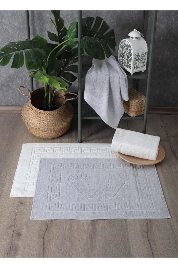 Güvenal  Petek 4-teiliges Handtuch- und Wischmopp-Set, 2 Matten, 2 Handtücher | Handtuch | Handtuch-Set | Handtuch für die Füße