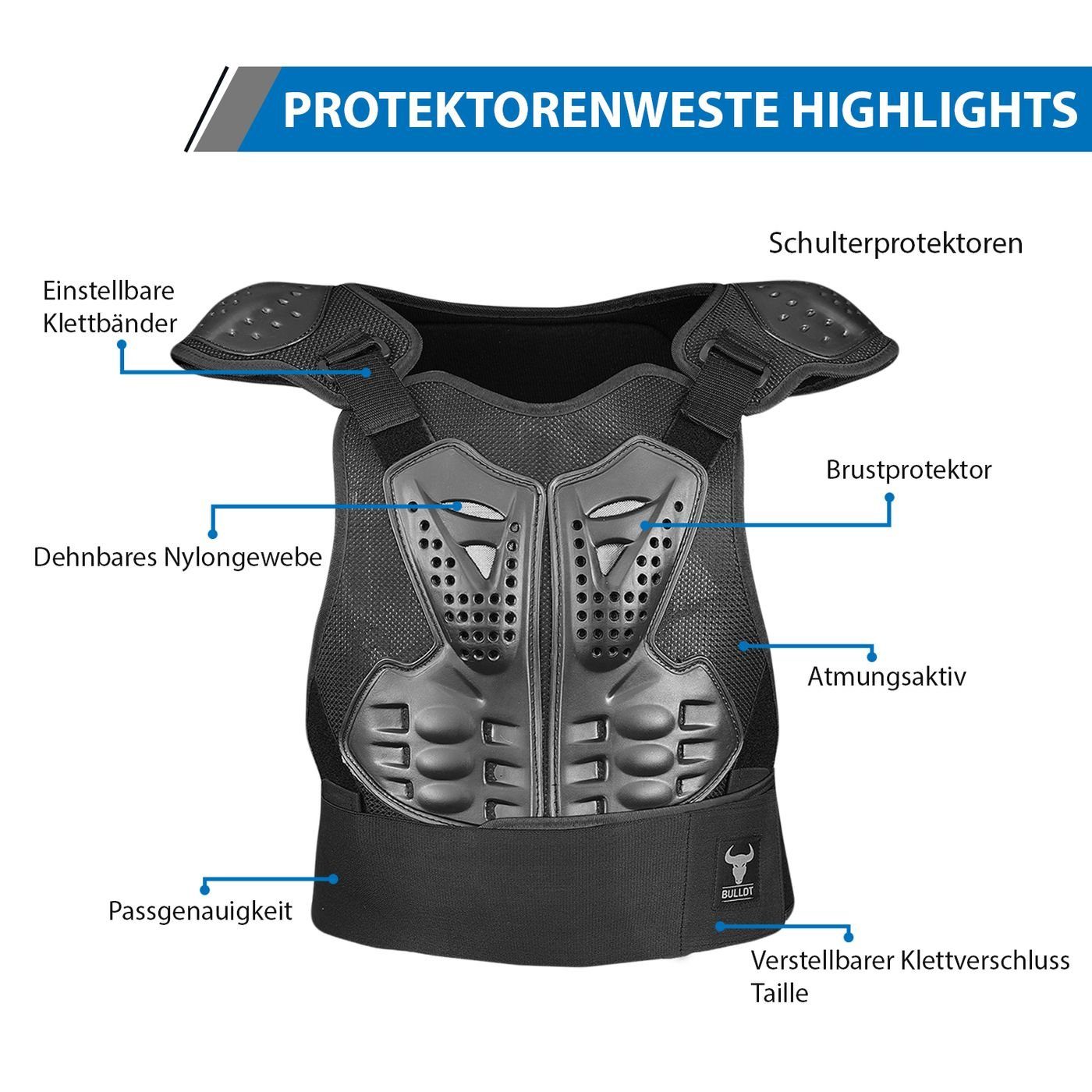 BULLDT Protektorenweste BLD508 Weste, Protektorenweste Motorrad protektoren safety Oberkörperprotektor