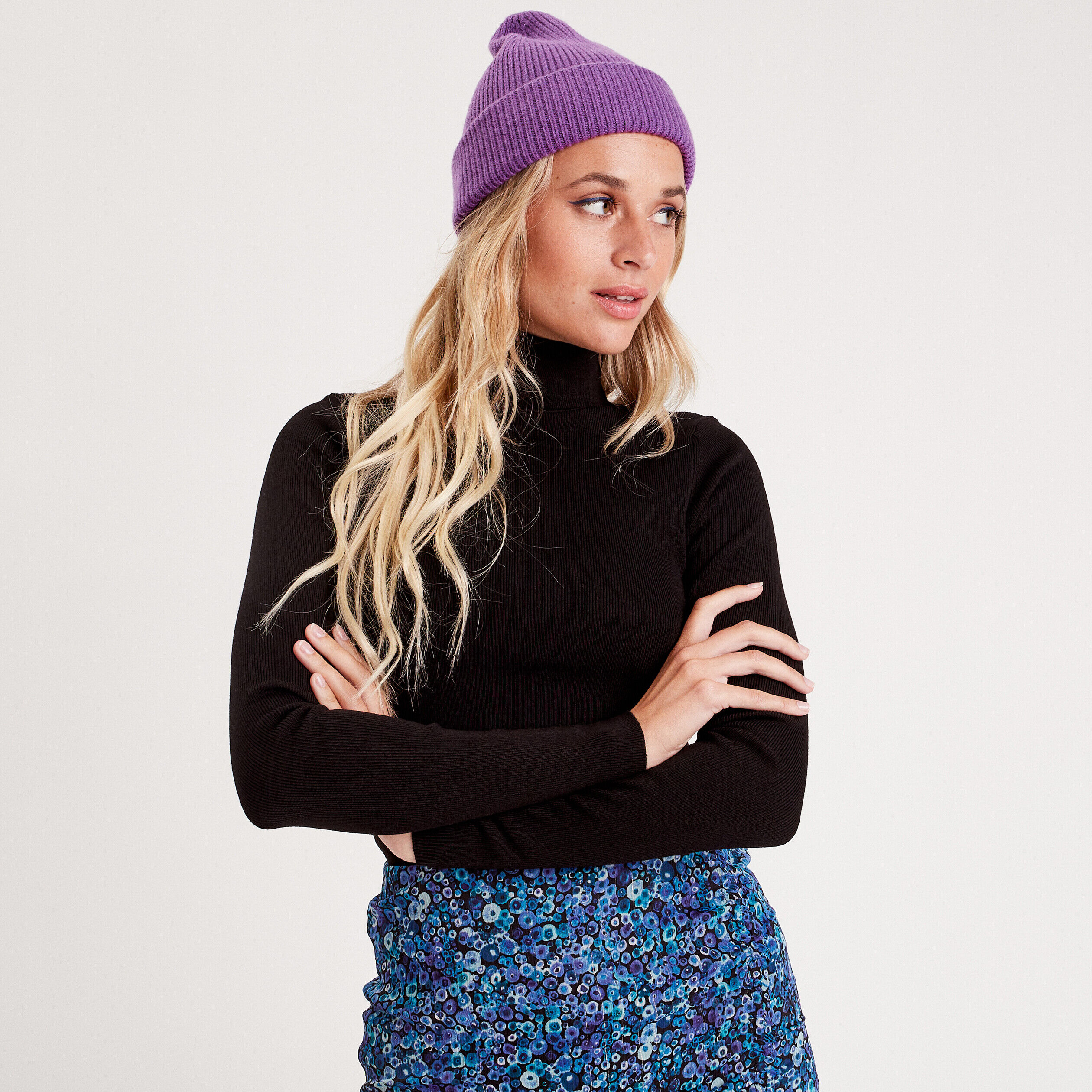 Pull côtelé col roulé noir femme | Cache Cache