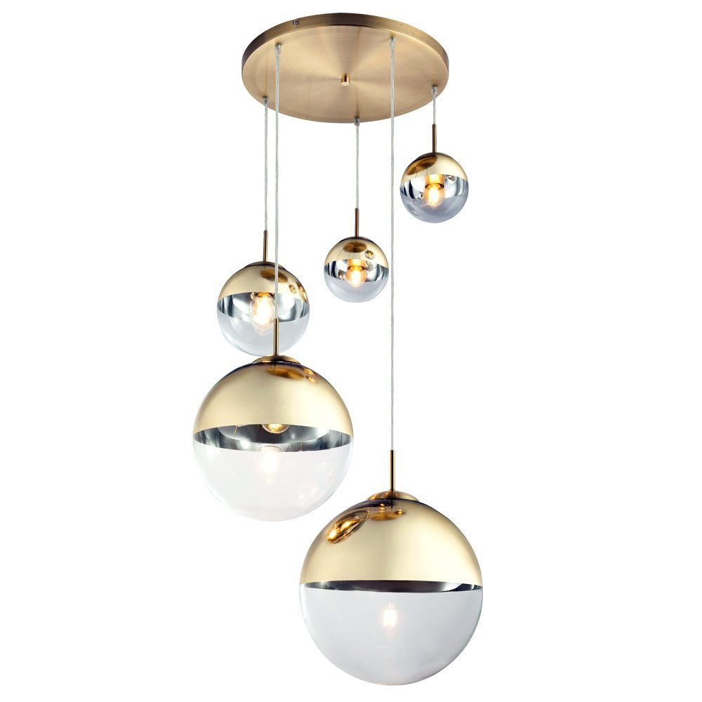 etc-shop Kugelleuchte, Leuchtmittel nicht inklusive, Pendelleuchte Esszimmer Hängelampe gold 5 flammig