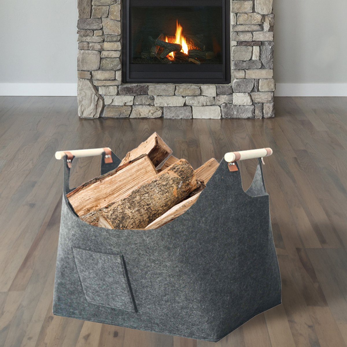 colourliving Aufbewahrungstasche Filztasche groß Filzkorb grau Filztasche Shopper 45x35x27cm (mit 2 Tragegriffen), robuste Verarbeitung, 2 Tragegriffe aus Holz