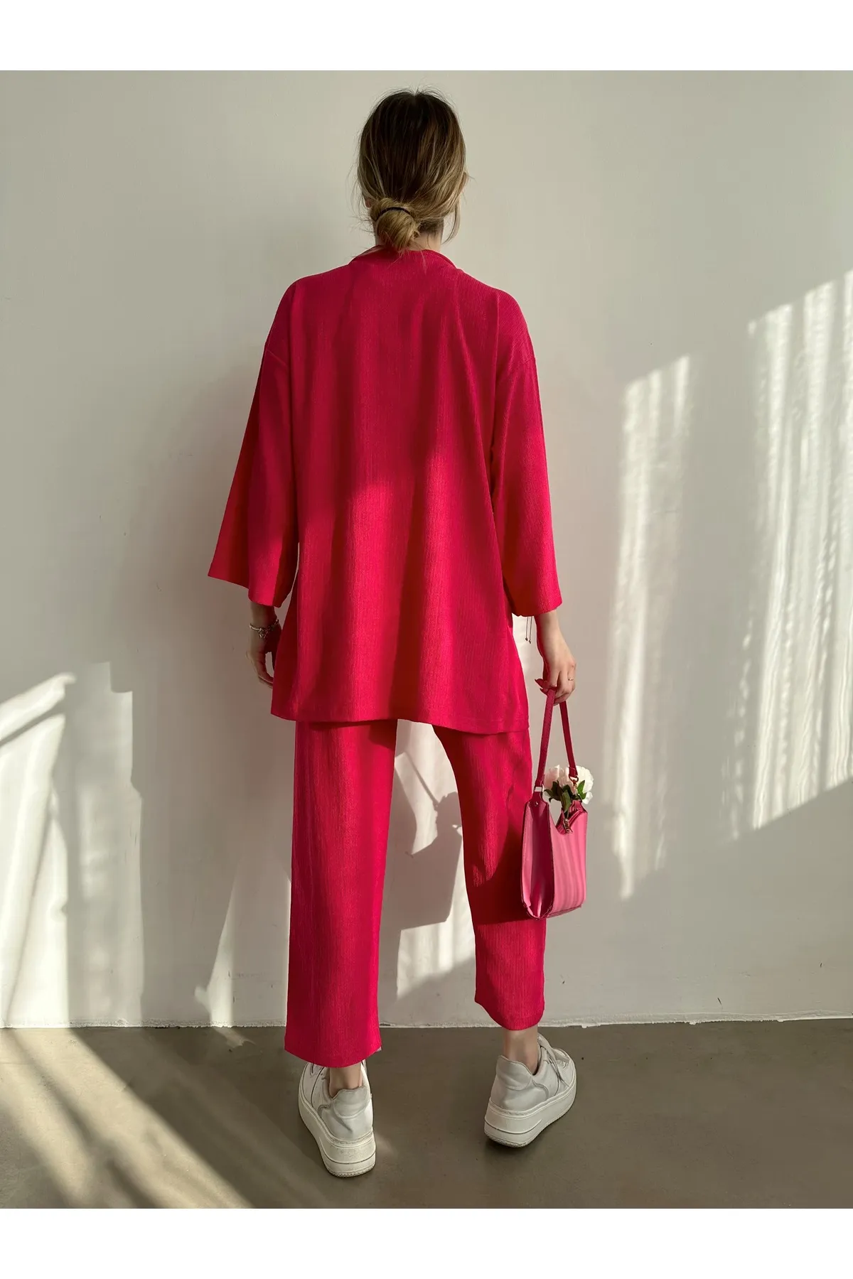 BEJNA  Damen-Strickset mit Kimono-Hose in Fuchsia