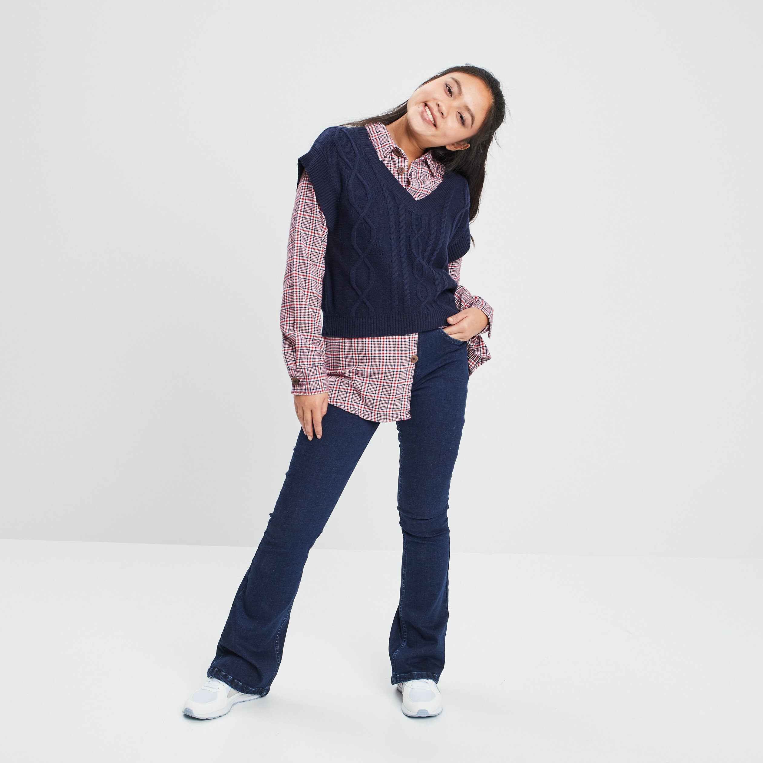 Pull court sans manches bleu marine femme | La Halle