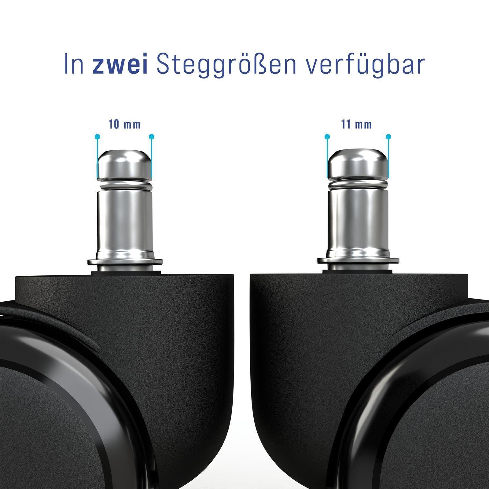 Vendix Stuhlrolle 5x Hartbodenrollen 11mm / 10mm mit PVC Überzug -leise und kratzerfrei-