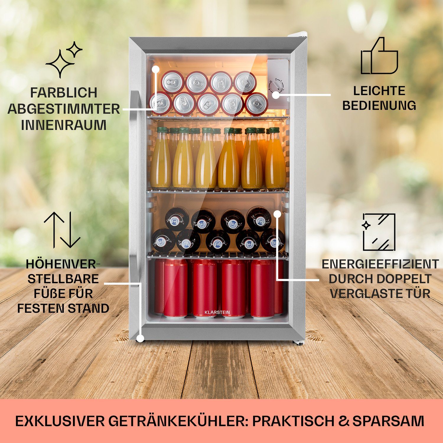 Klarstein Getränkekühlschrank HEA-BeersafeXXL-Crys 10039424, 83 cm hoch, 47.5 cm breit, Bierkühlschrank Getränkekühlschrank Flaschenkühlschrank mit Glastür