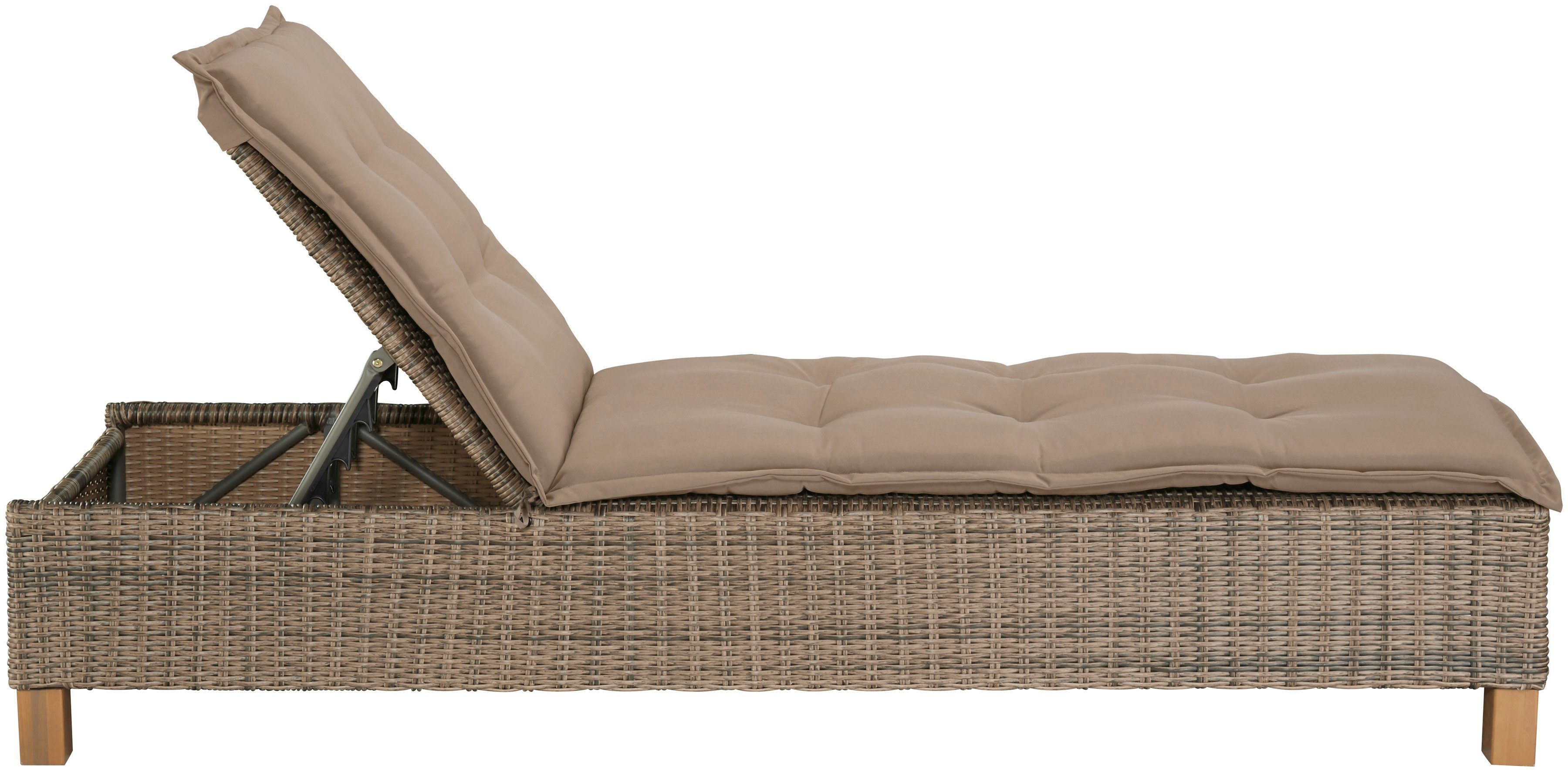 MERXX Gartenliege Toskana, Polyrattan/Akazie, inkl. Auflage
