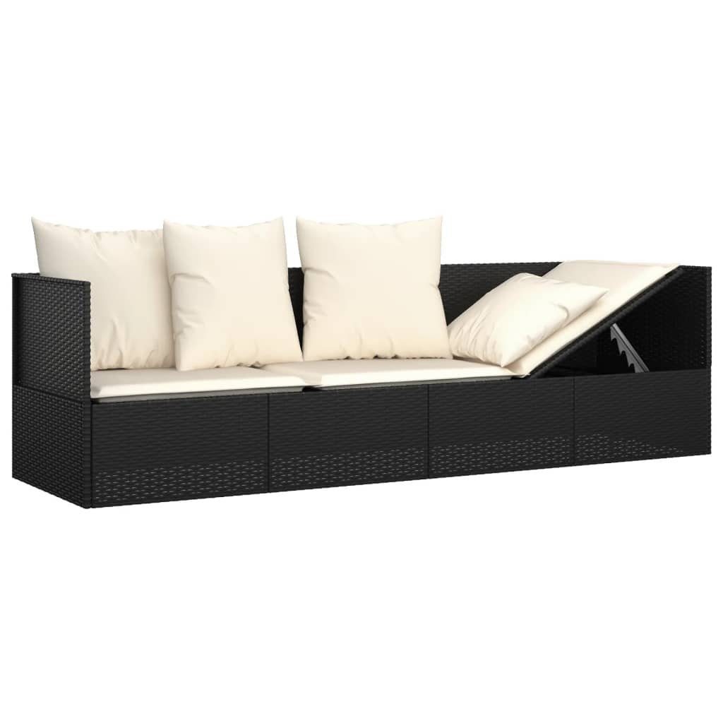 vidaXL Gartenliege Outdoor-Loungebett mit Kissen Schwarz Poly Rattan, 1 St.