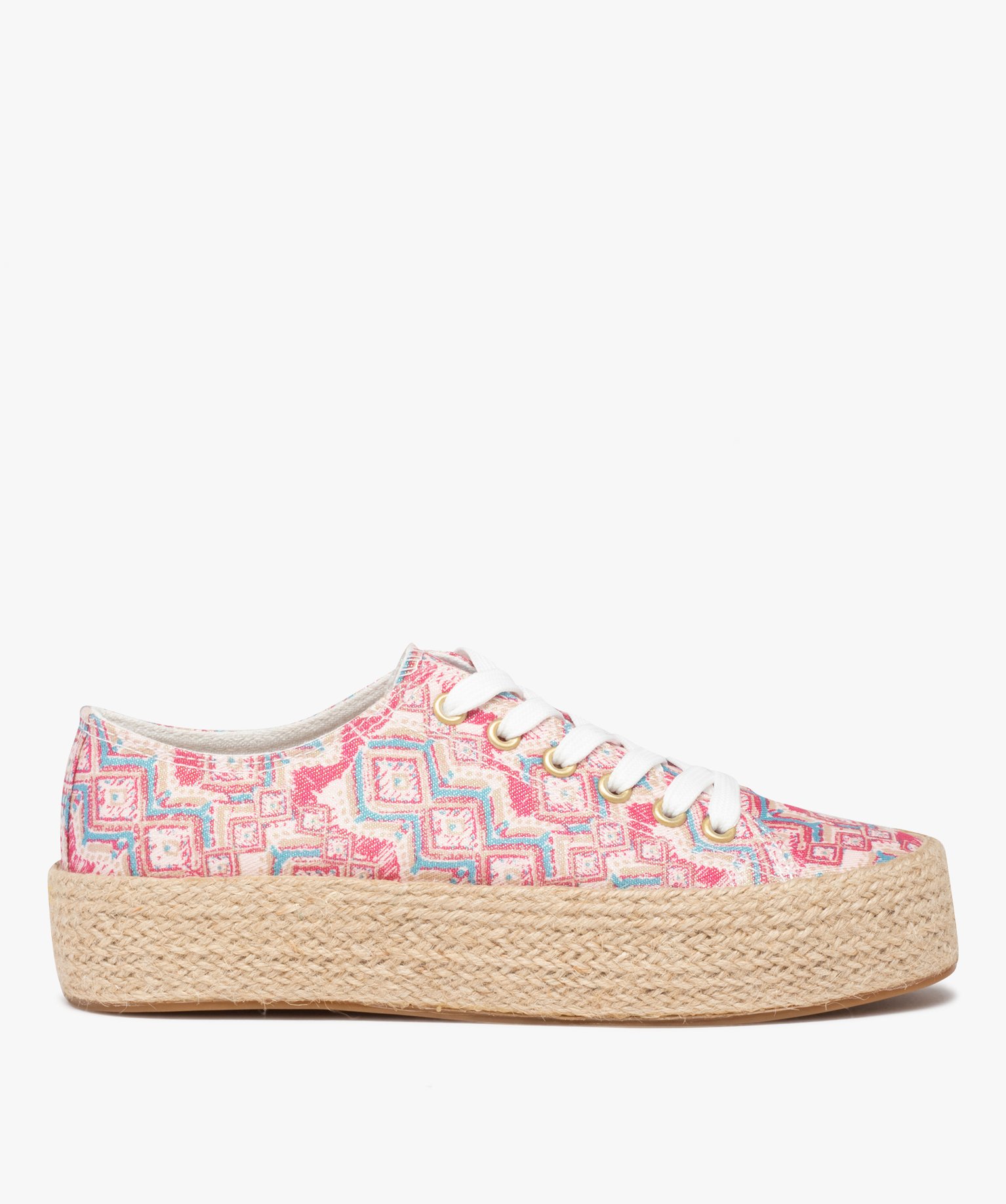Baskets femme en toile imprimée et semelle cordelette bleu | GEMO