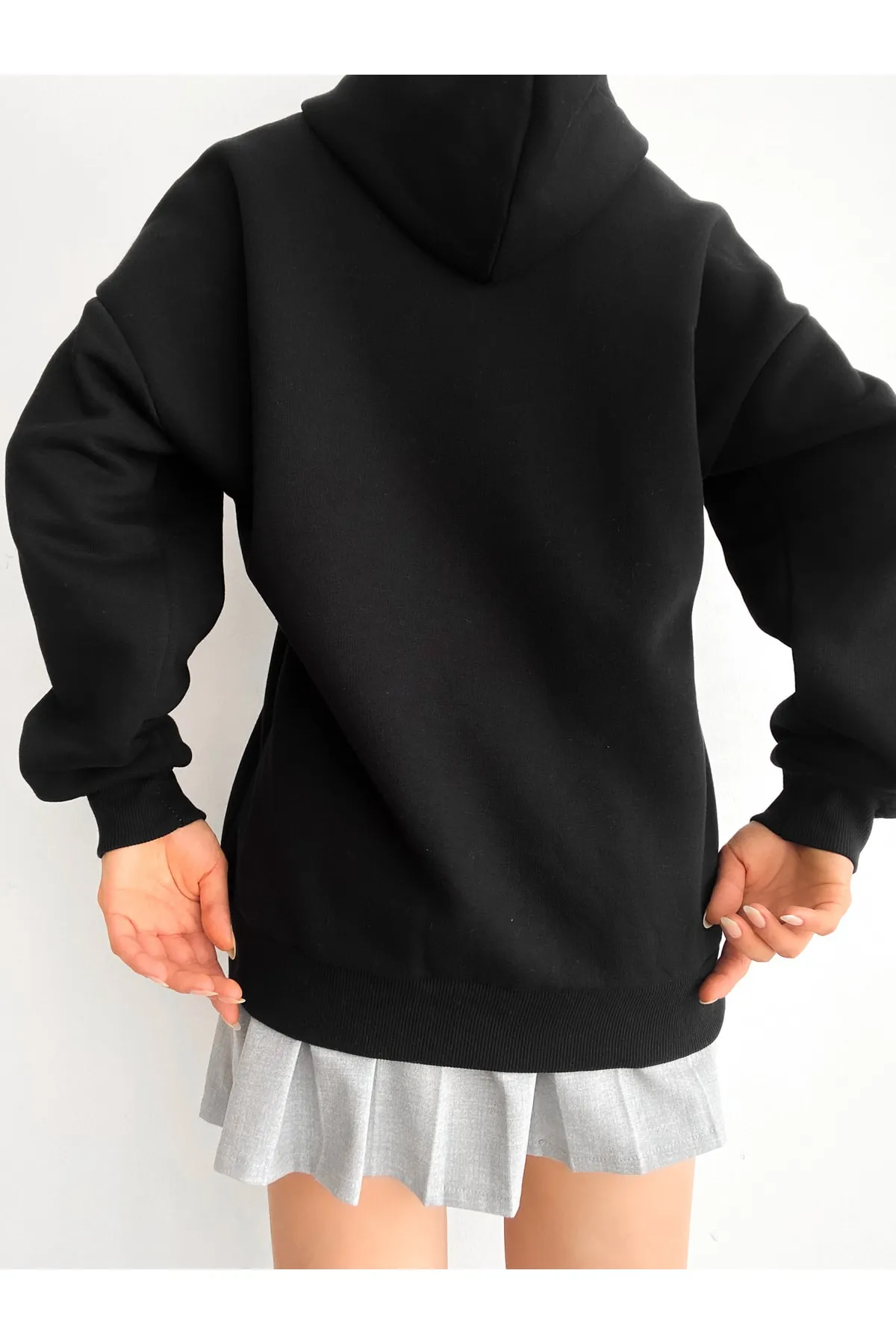 BEJNA  Schwarzer Oversize-Sweat-Cardigan mit Reißverschluss für Damen