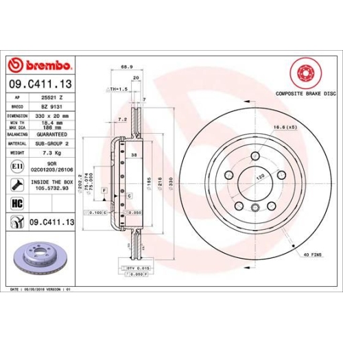 09.C411.13 BREMSSCHEIBE BREMBO HA  VP1 - ATU