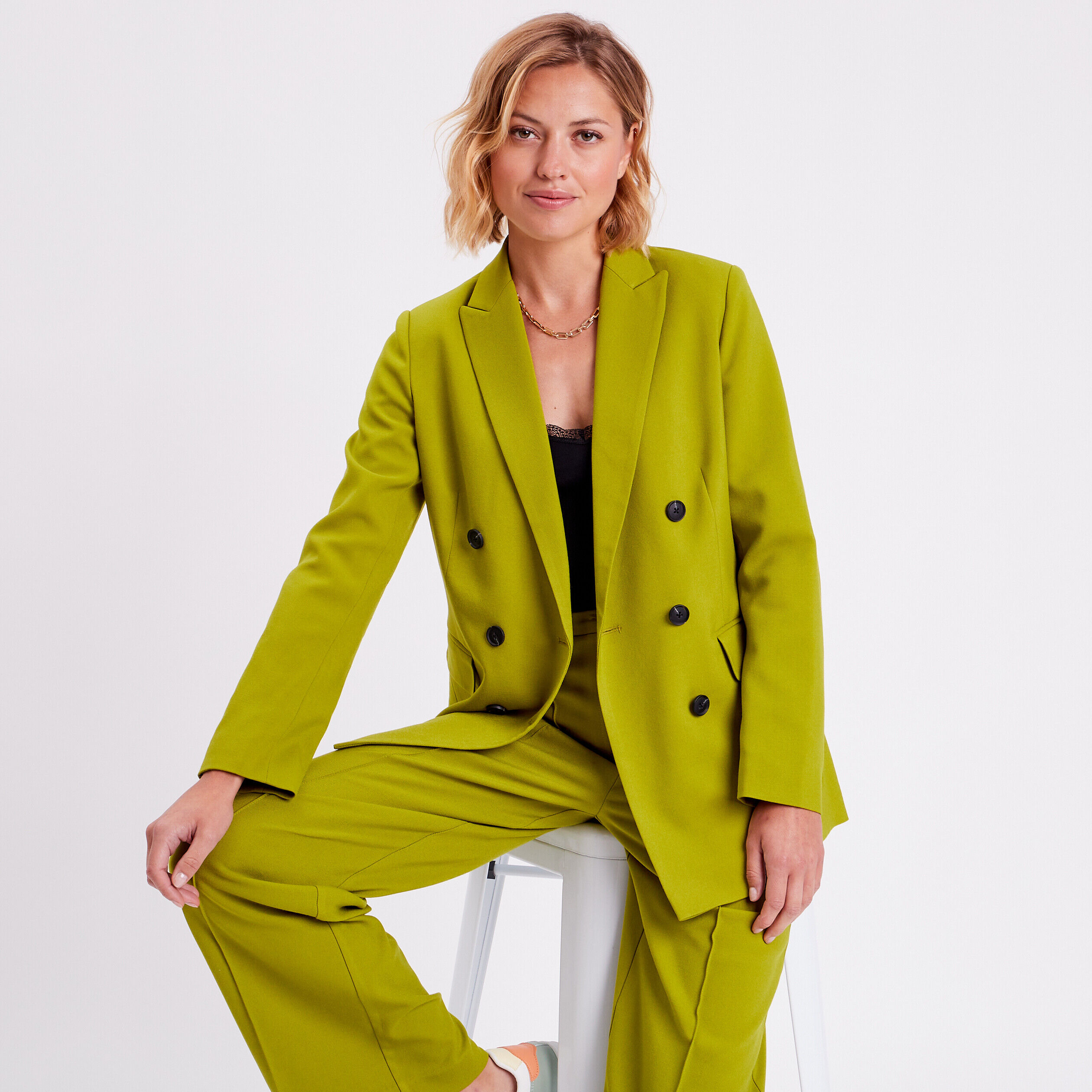 Veste blazer double boutonnage vert kaki femme | Cache Cache