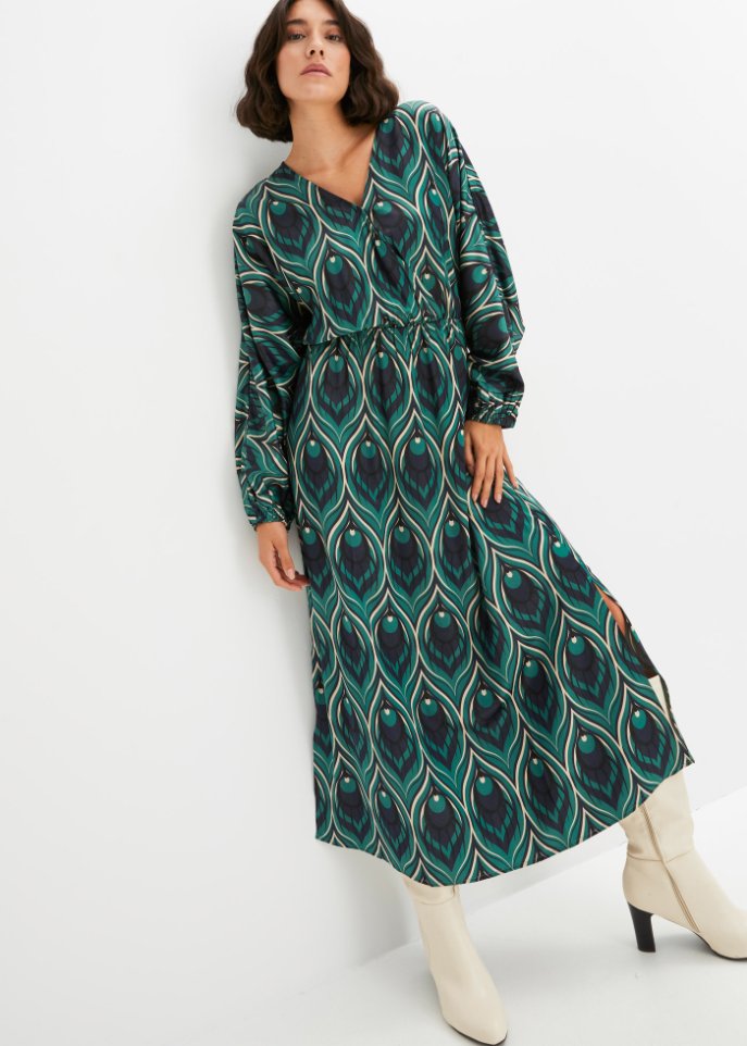 bedrucktes Satin-Maxikleid mit nachhaltiger Viskose