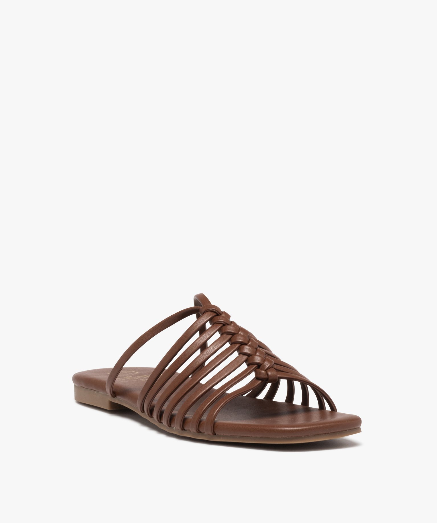 Mules femme à talon plat dessus à fines brides unies marron | GEMO