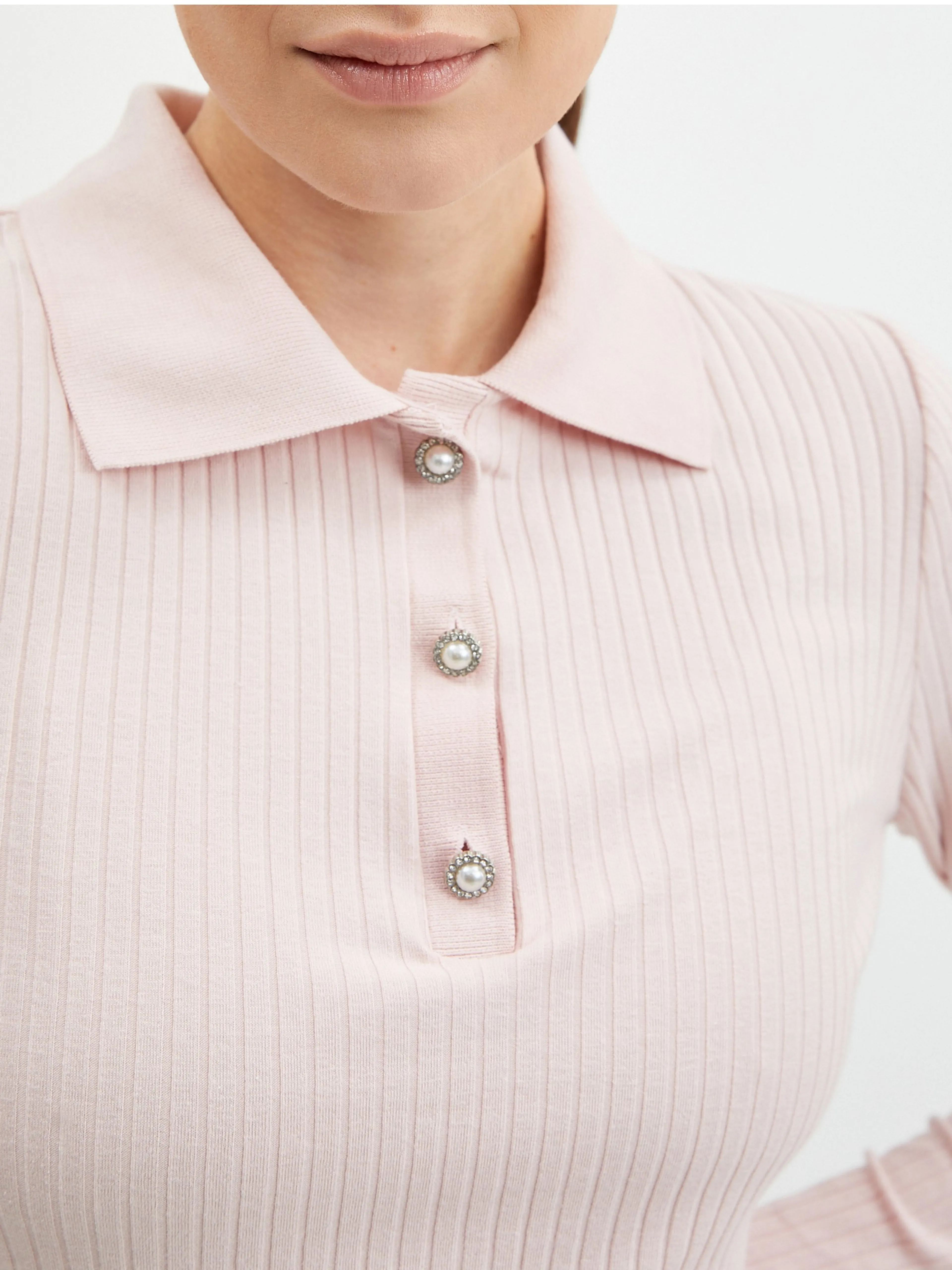 Apricotfarbenes geripptes Damen Poloshirt ORSAY
