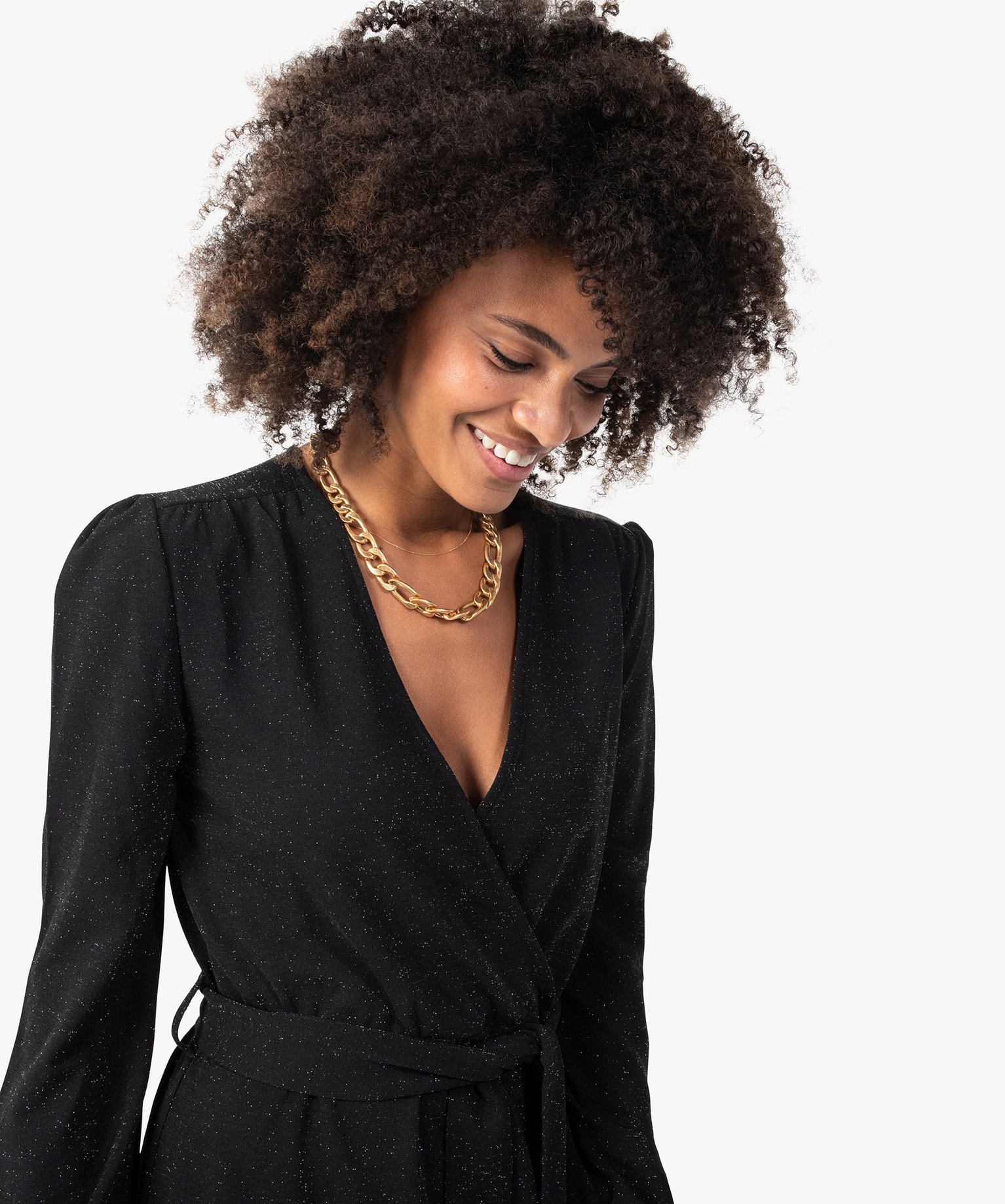 Robe femme à paillettes avec haut cache-cur noir | GEMO