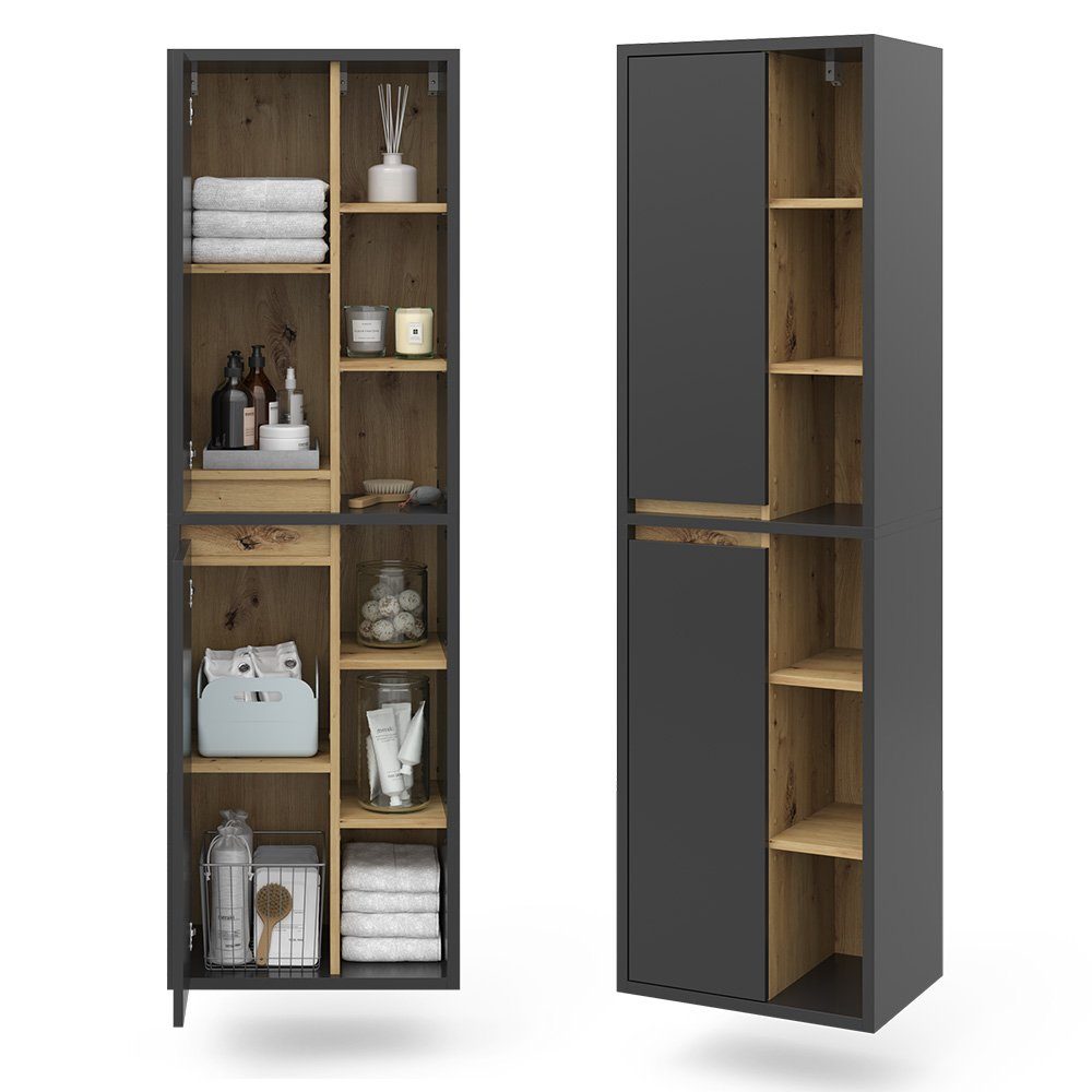 Vicco Hochschrank Badezimmerschrank VIOLA Anthrazit/Artisan-Eiche
