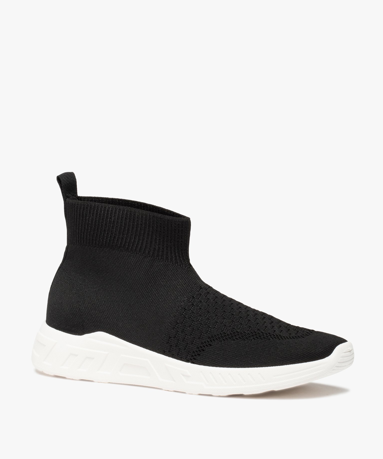 Baskets femme mid-cut en maille unie style chaussettes noir | GEMO