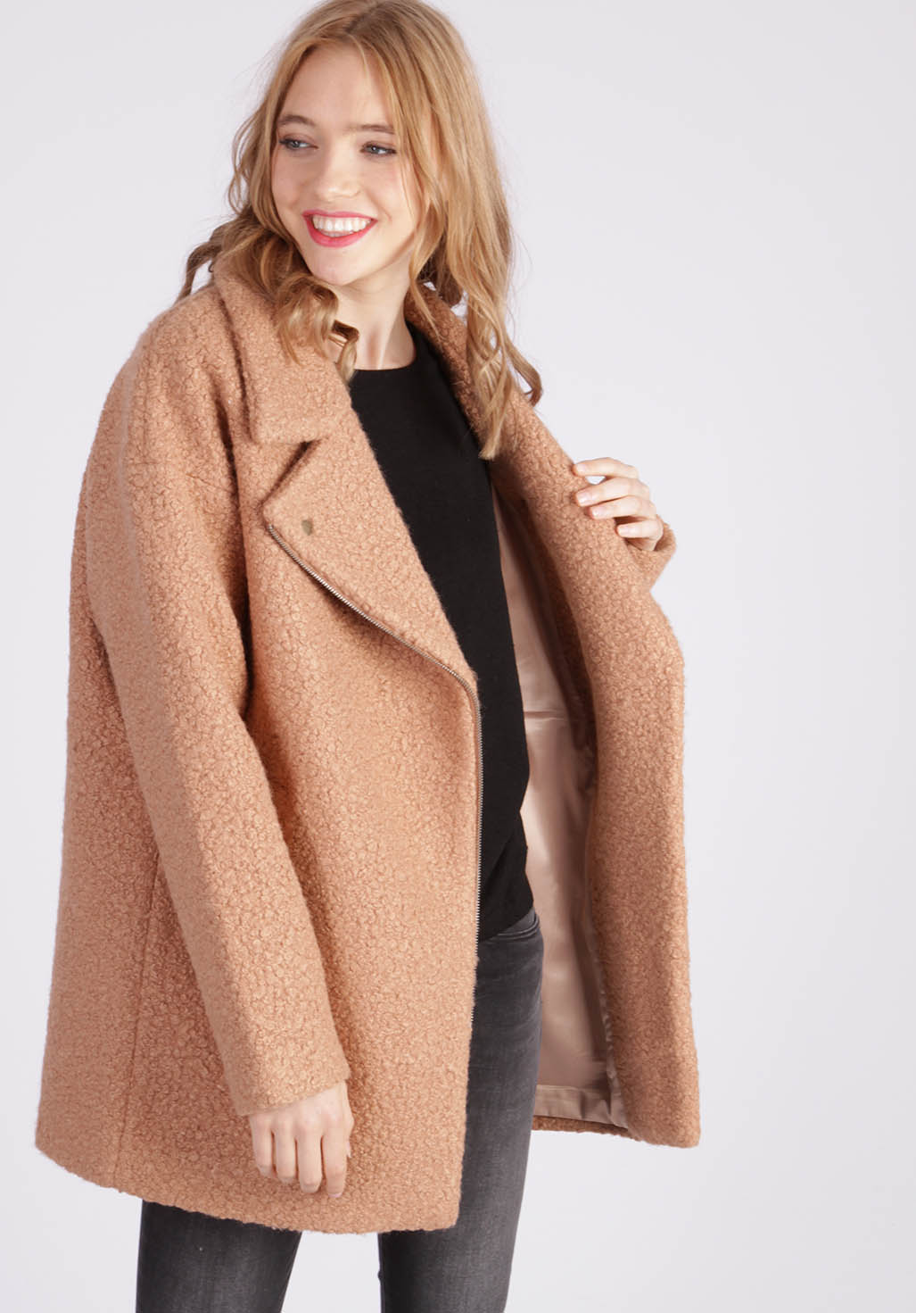 DALIA  Manteau col à revers à texture effet mouton