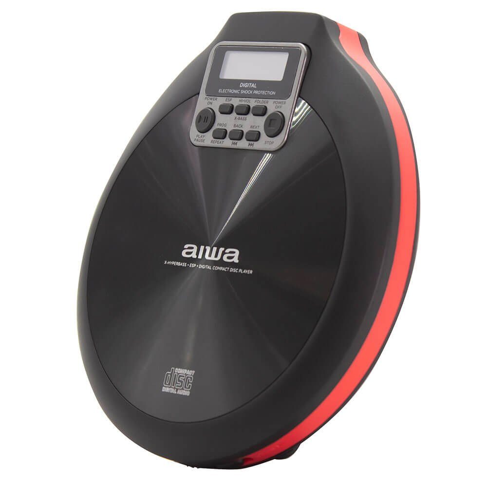 Aiwa PCD-810BK tragbarer CD/CD-R/MP3 Spieler, mit Earphones und Tasche, ESP tragbarer CD-Player