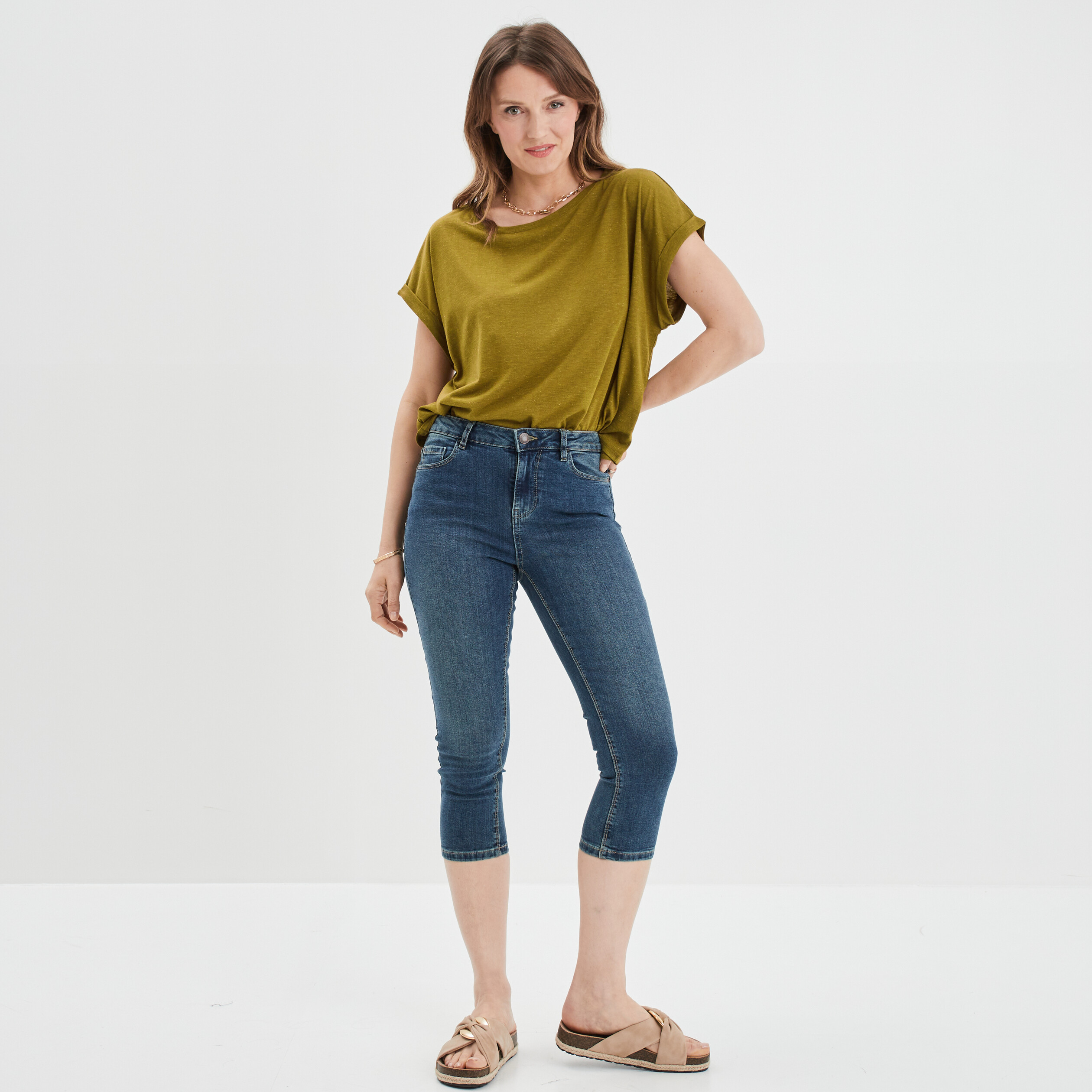 Pantacourt slim denim dirty femme | La Halle