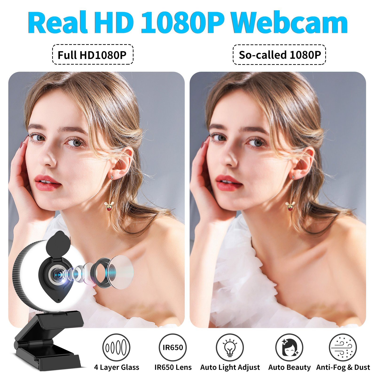 Tisoutec Webcam und Stativ,PC Mac Laptop Desktop Webcam