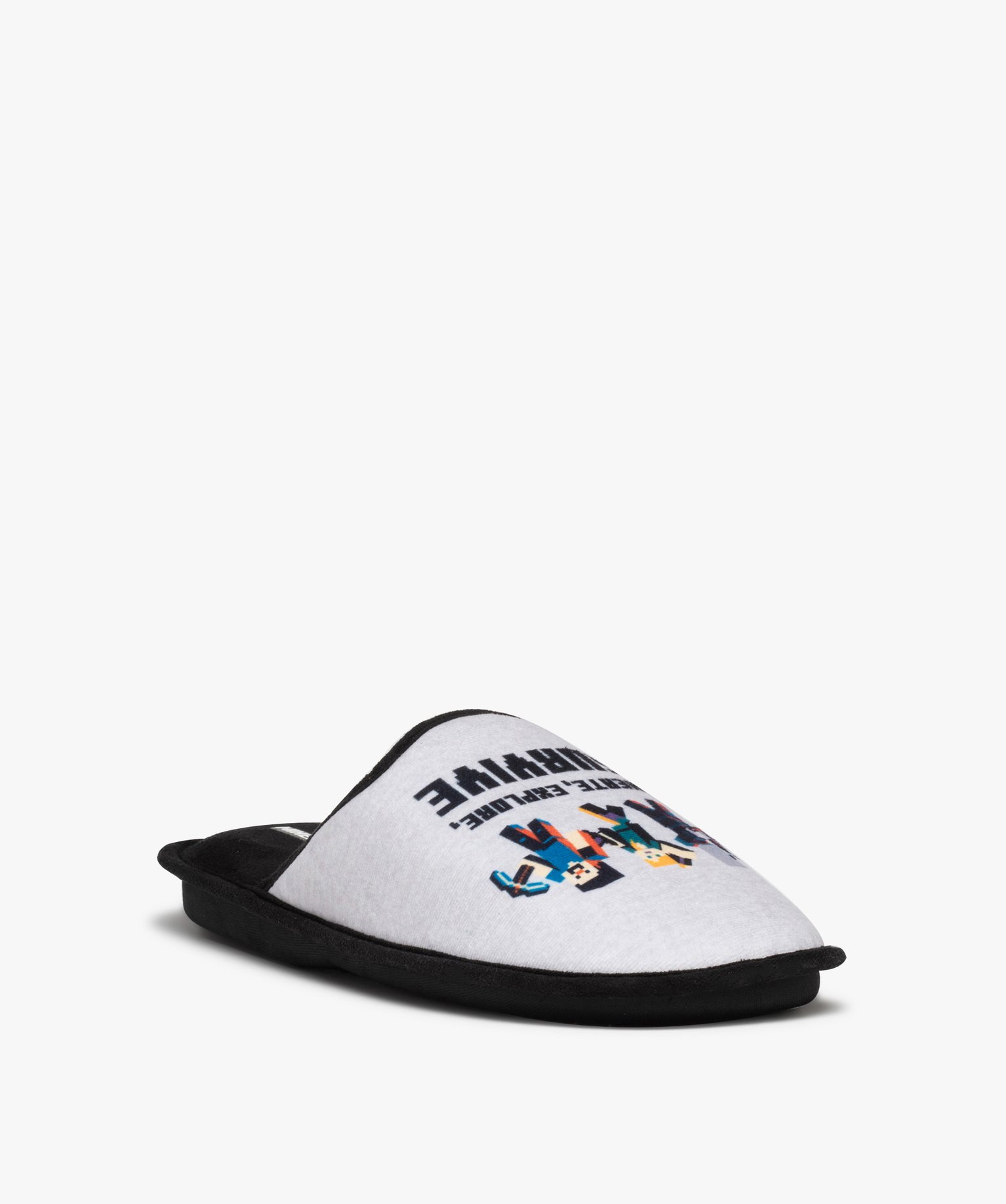 Chaussons homme mules en velours imprimé - Minecraft gris | GEMO