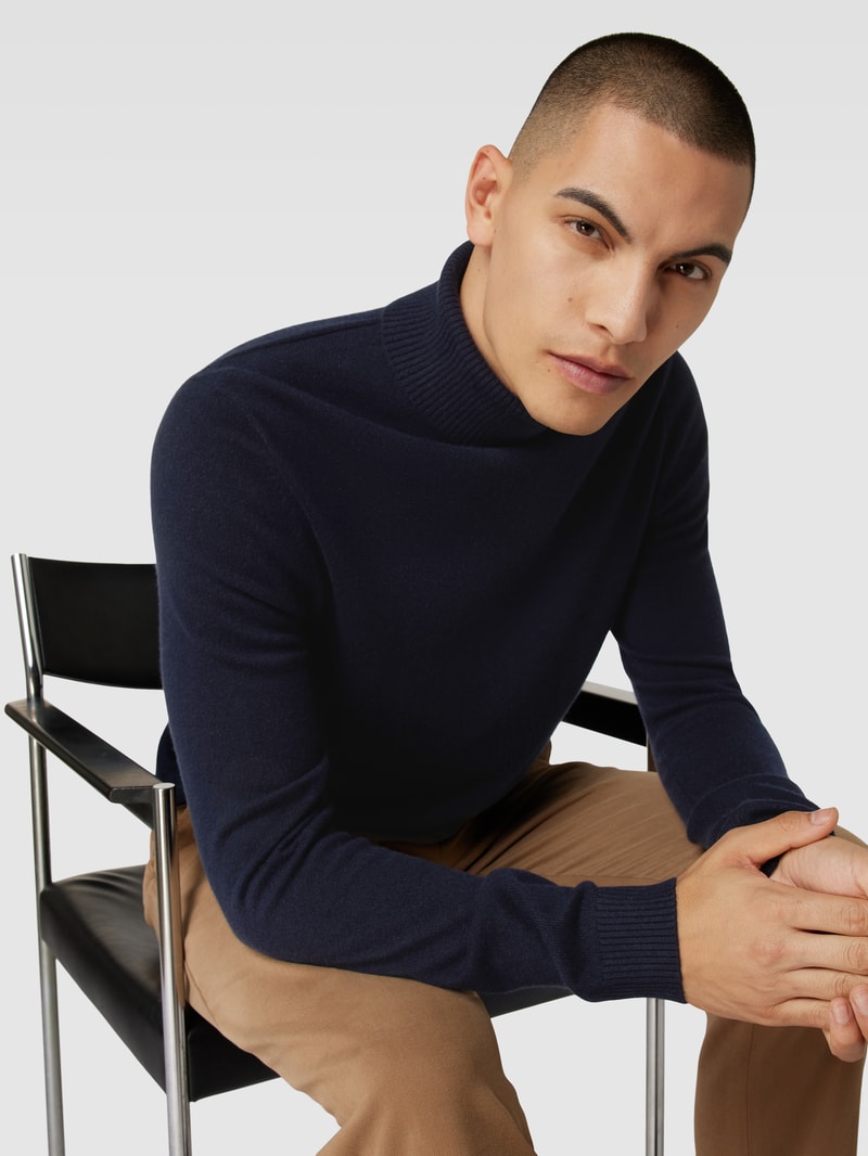 Strickpullover mit Rollkragen aus Kaschmir in marineblau
