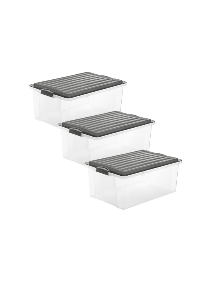 Rotho Compact 3er-Set Aufbewahrungsbox 38l mit Deckel in Anthrazit günstig kaufen onesize