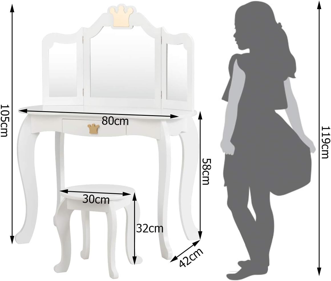 Costway COSTWAY Kinder Schminktisch mit Hocker und Abnehmbarer Spiegel