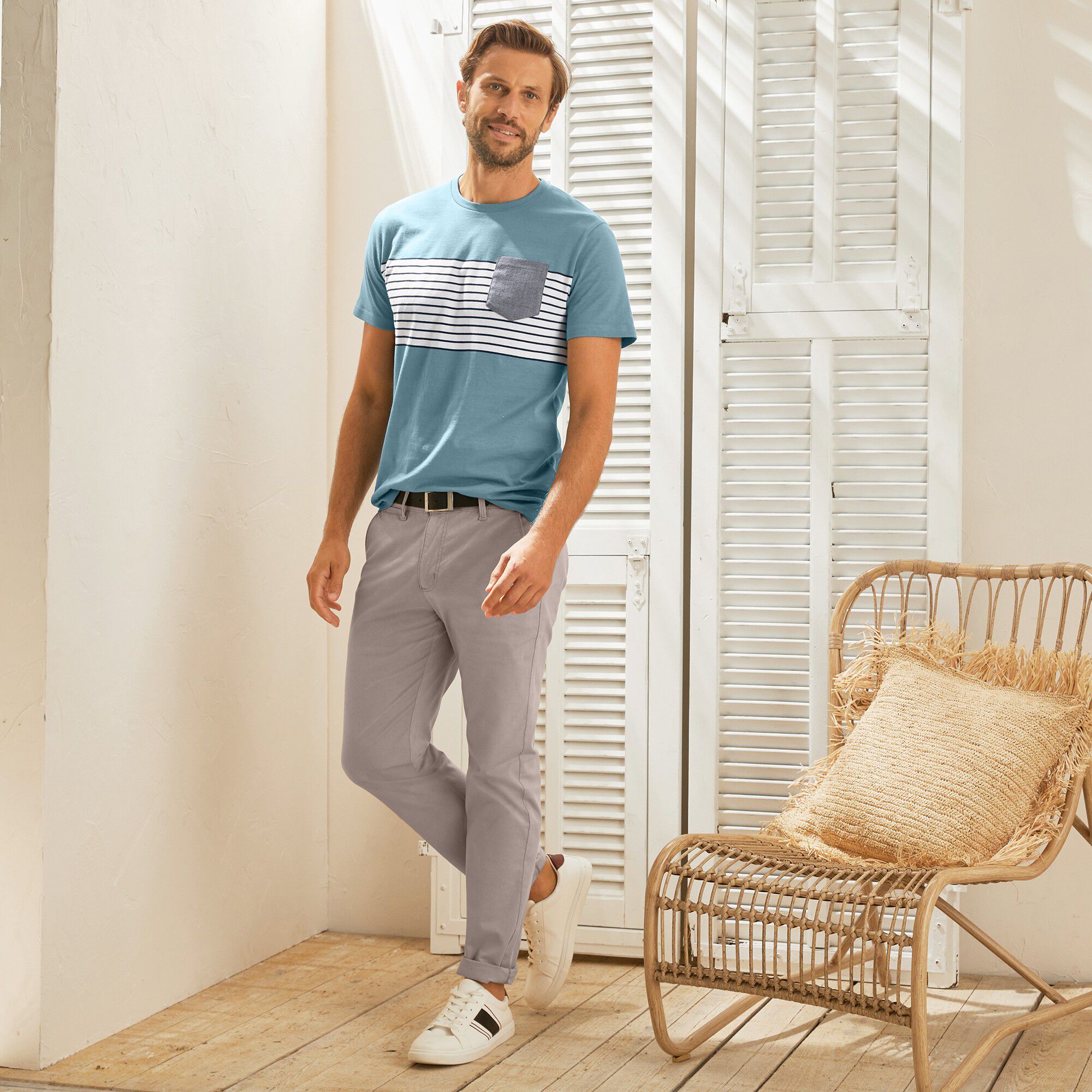 Pantalon chino uni sergé stretch grand confort