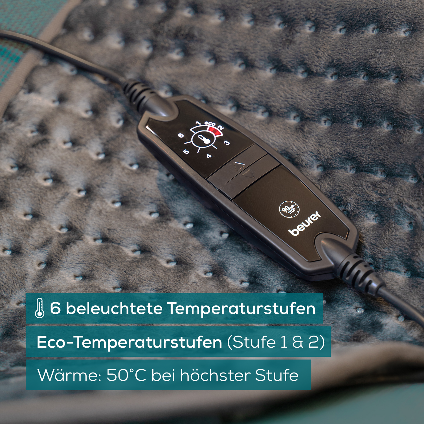Beurer XXL-Heizkissen HK 123 XXL Cosy Grey Green Planet-Atmungsaktives Heizkissen im XXL-Format aus der Green Planet Reihe