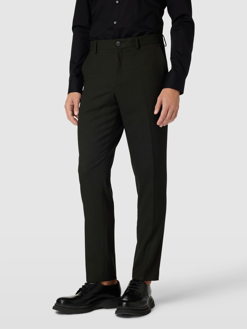 Slim Fit Hose mit Bügelfalten in dunkelgrün