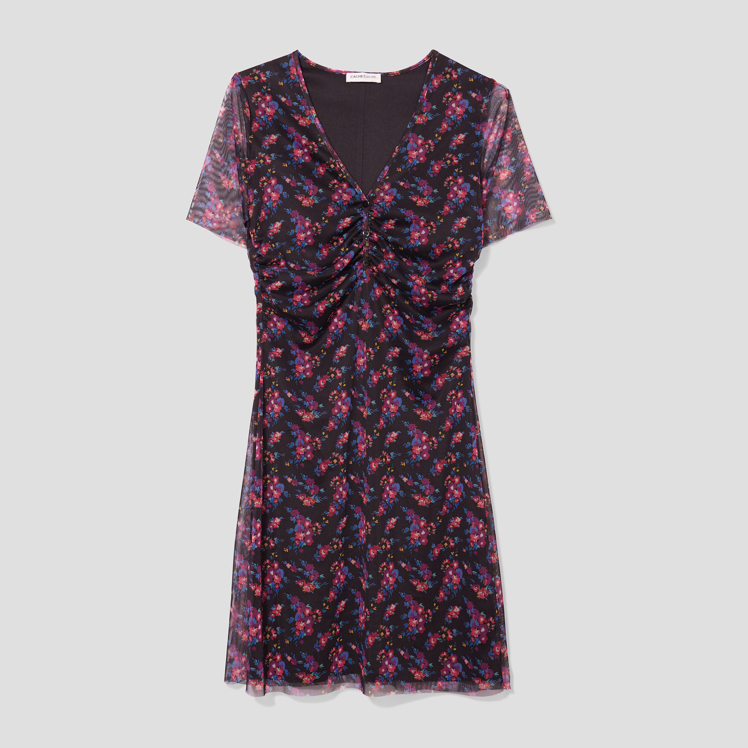 Robe évasée manches courtes noir femme | Cache Cache