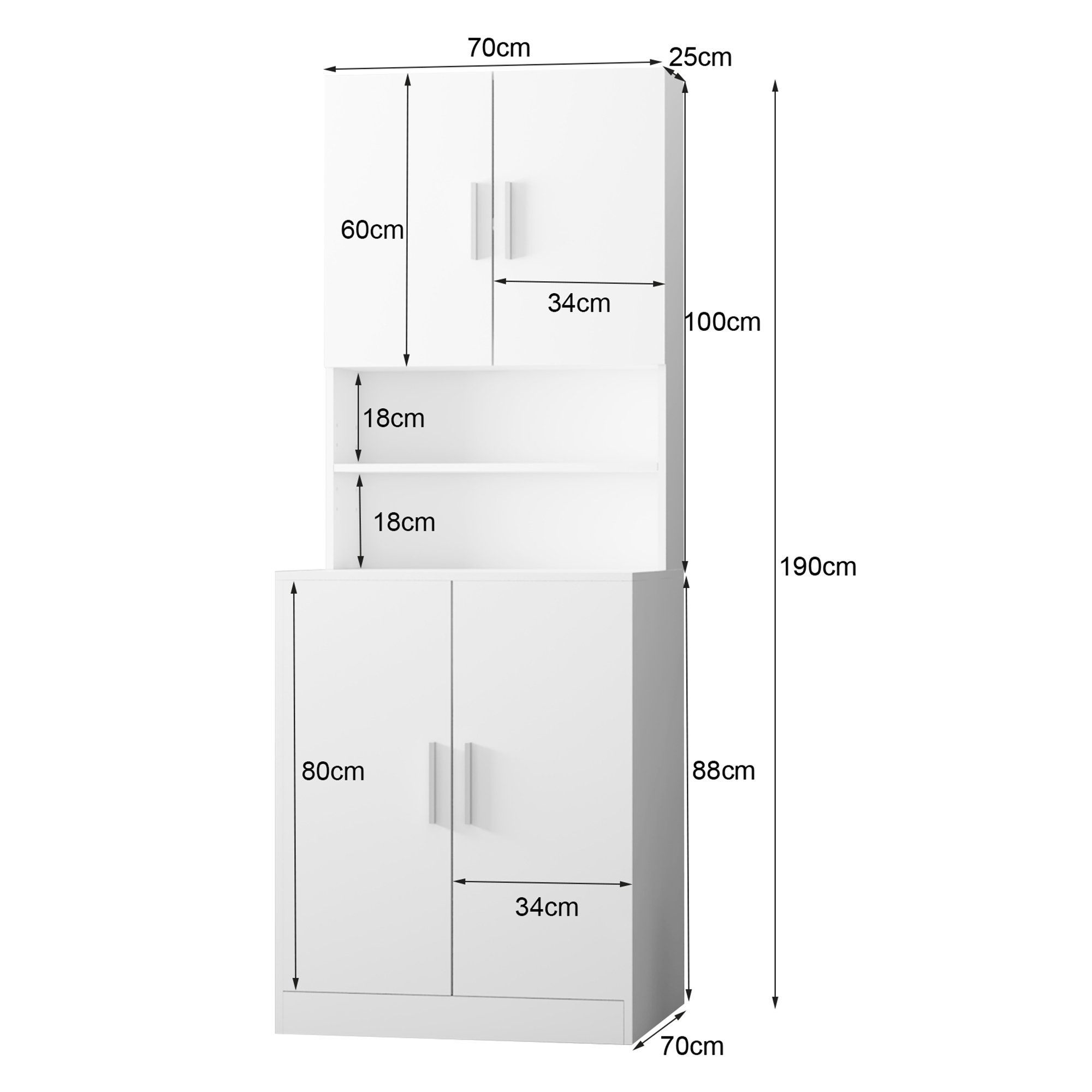 ECD Germany Waschmaschinenumbauschrank Waschmaschinenschrank Hochschrank Umbauschrank Überbau Weiß 190x70cm 4 Türen MDF